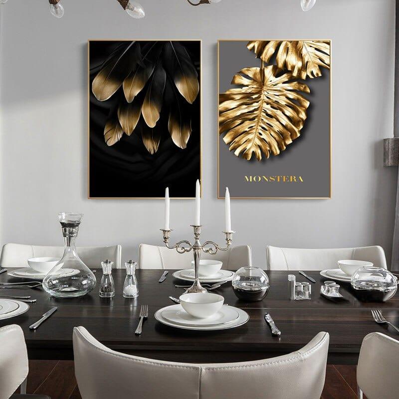 Shop 0 Nordic Golden Abstract Leaf Flower Wall Art Canvas Painting Black White Feathers Poster Print Wall Picture for Living Room Decor Mademoiselle Home Decor