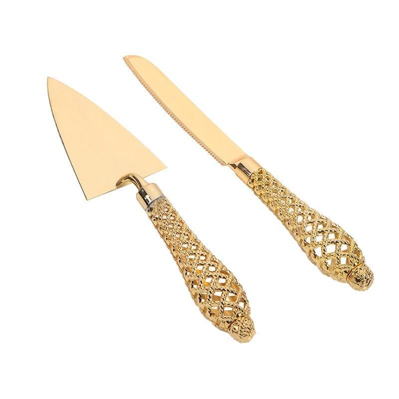 Shop 0 High-quality Western baking tool hollow handle triangular pizza shovel cake dessert cutter two-piece set gold cutlery Mademoiselle Home Decor