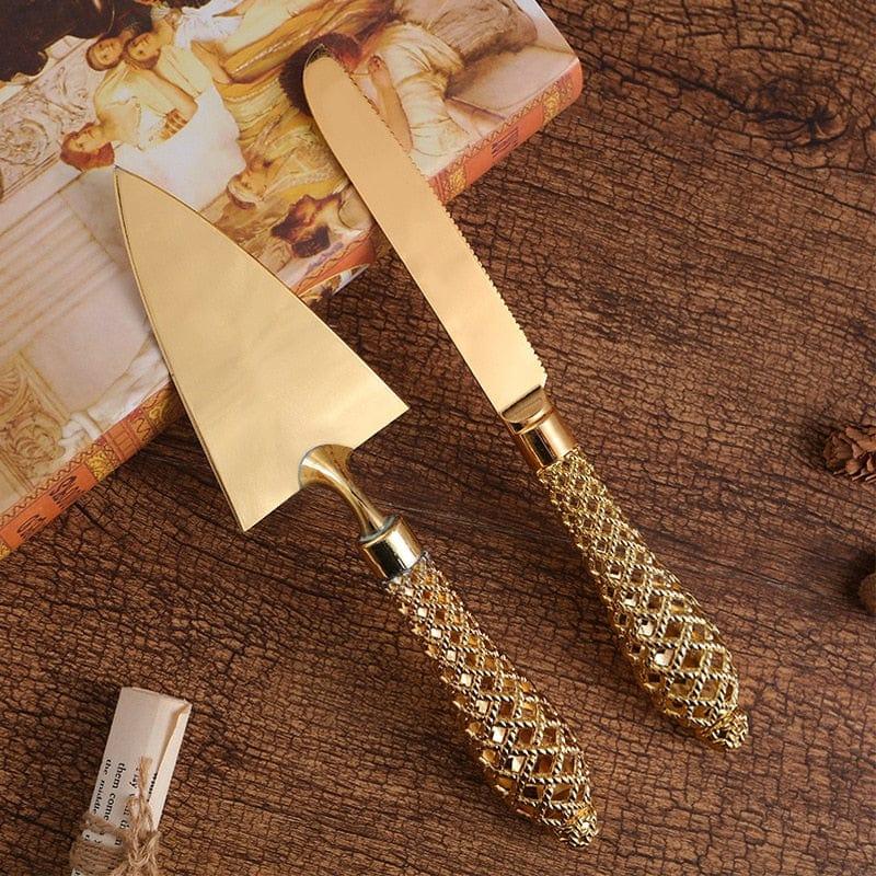 Shop 0 2 PCs 1 High-quality Western baking tool hollow handle triangular pizza shovel cake dessert cutter two-piece set gold cutlery Mademoiselle Home Decor