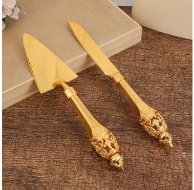 Shop 0 2 PCs High-quality Western baking tool hollow handle triangular pizza shovel cake dessert cutter two-piece set gold cutlery Mademoiselle Home Decor