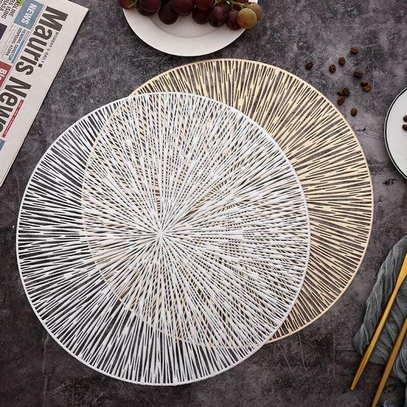 Shop 0 6/4PCS Round Placemats Restaurant Hollow PVC decoration Meal Mat Anti-hot Dining Table Line Mat Steak Plate Pad Mademoiselle Home Decor