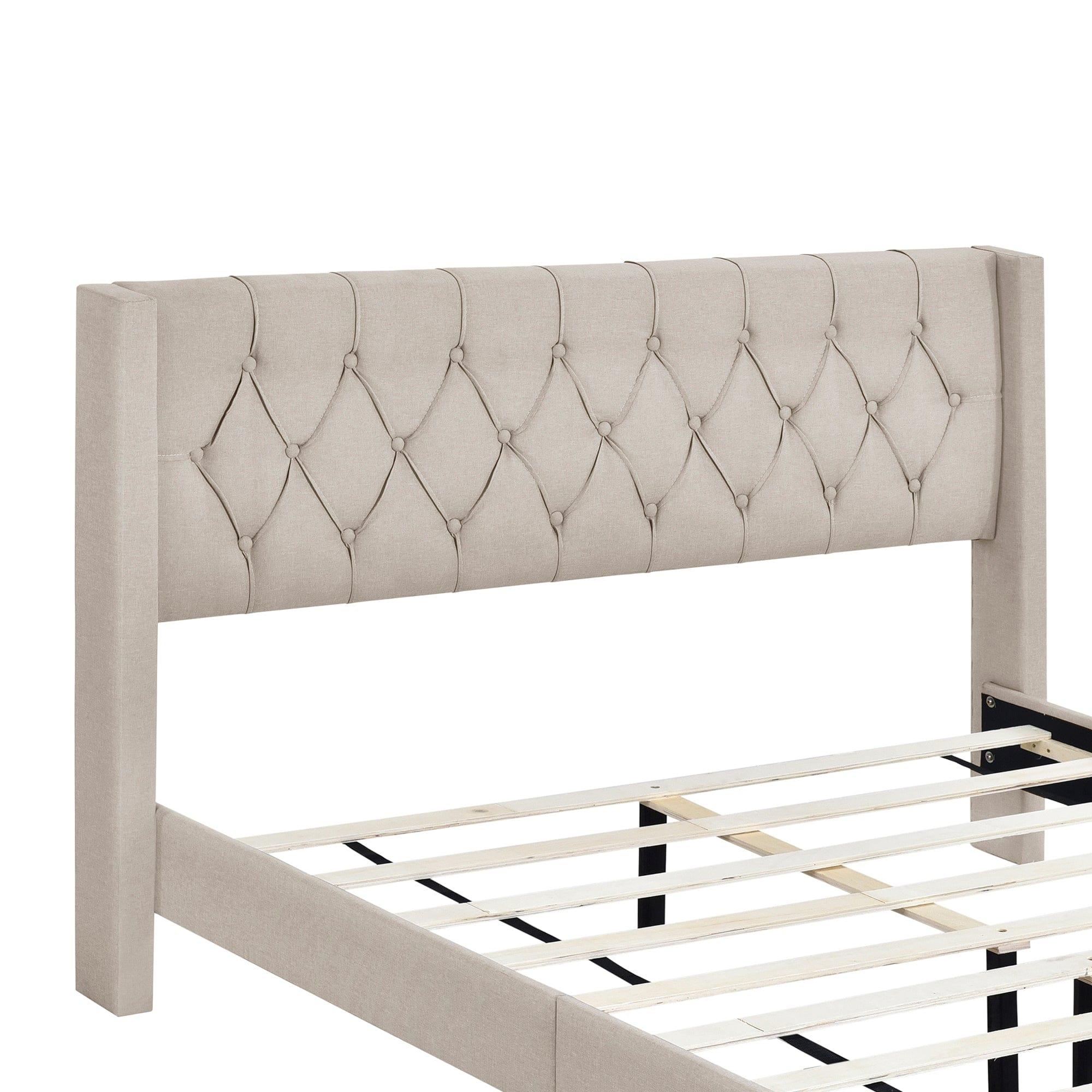 Shop Bisou Beige Upholstered Platform Bed 4pcs Bedroom Set -Queen Mademoiselle Home Decor