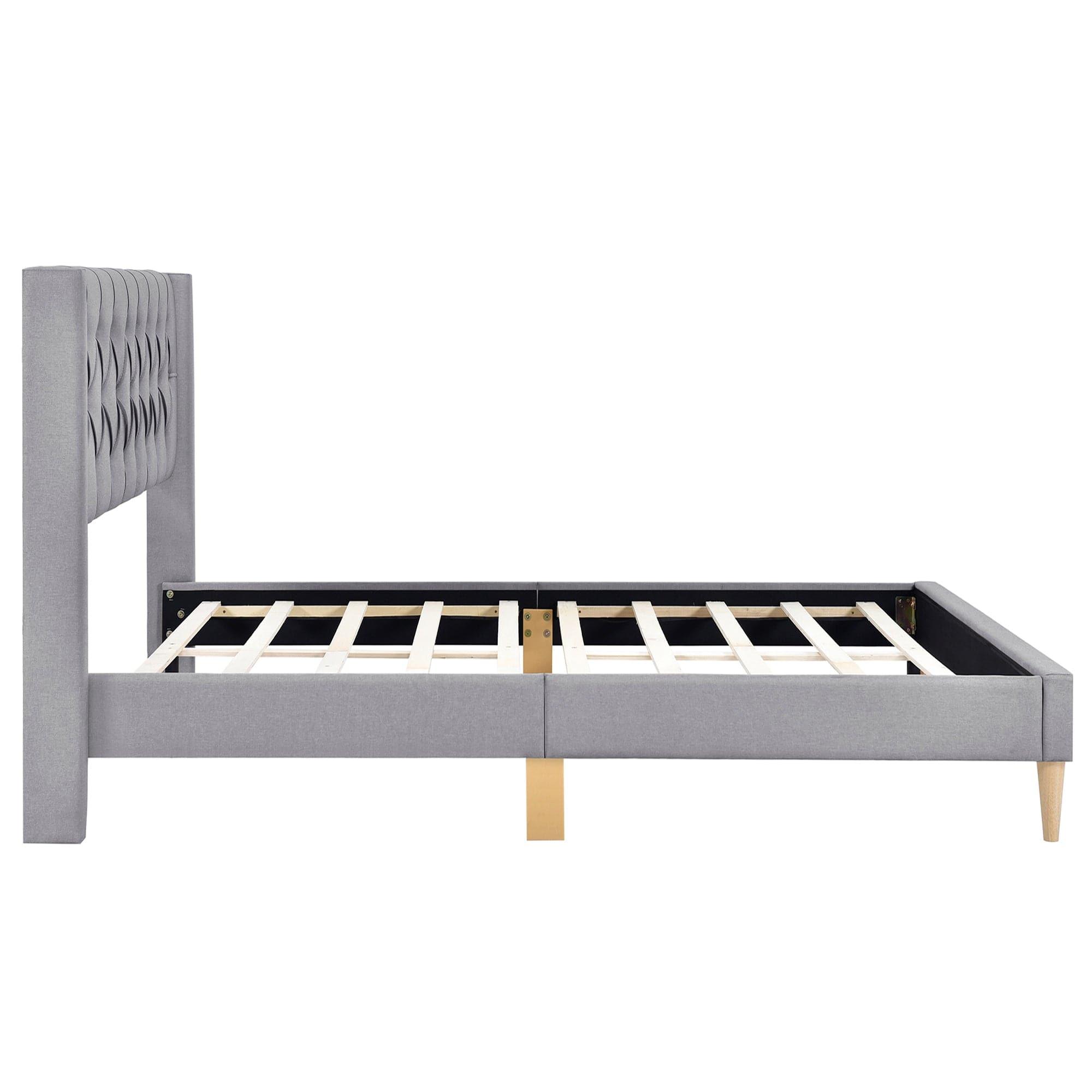 Shop Upholstered Platform Bed with Rubber Wood Legs,No Box Spring Needed, Linen Fabric,Queen Size-Gray Mademoiselle Home Decor