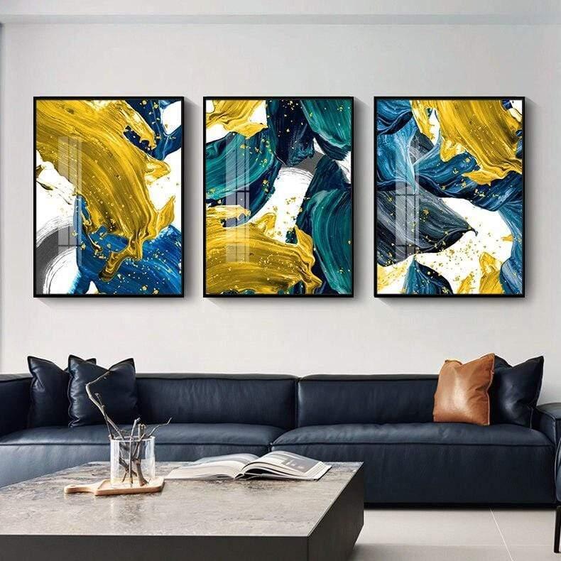 Shop 0 15x20cm No Frame / Three Pictures Abstract Wall Poster Yellow Golden Foil Blue Nordic Canvas Print Colorful Block Art Painting Pictures Living Room Hotel Decor Mademoiselle Home Decor