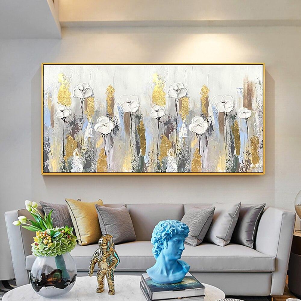Shop 0 Gold White Flower Handmade Abstract Thick Oil Painting Large Abstract Wall Art Oil Canvas Hand Painted Modern Paintings Unframed Mademoiselle Home Decor