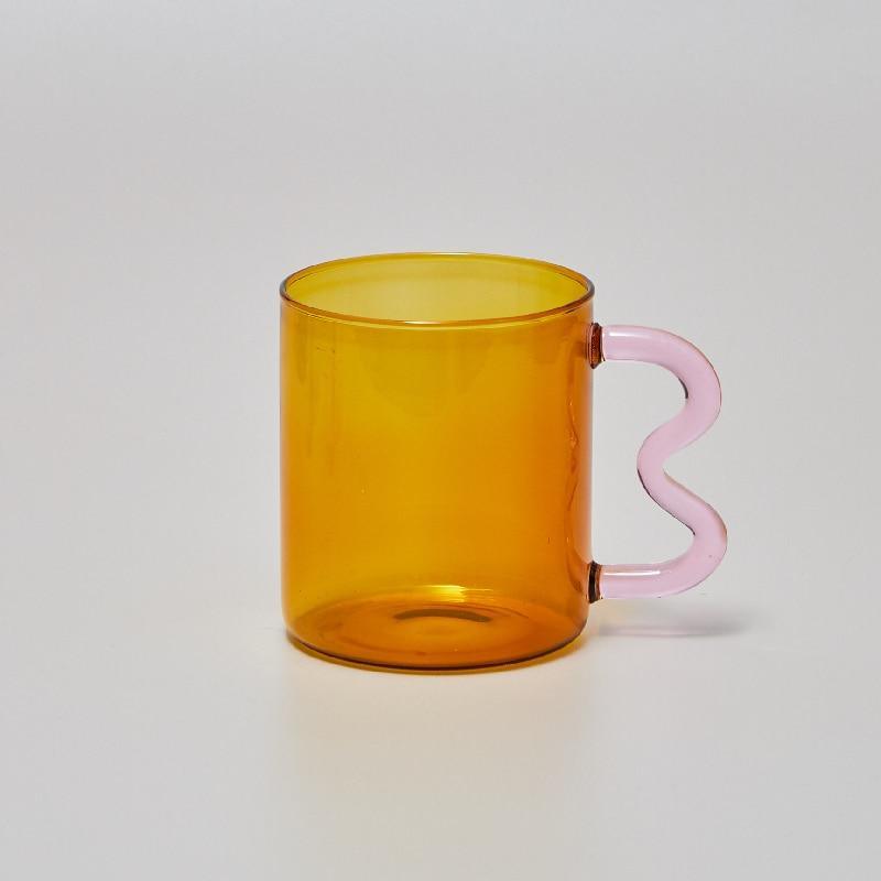 Shop 0 Amber 03 / 301-400ml Design Colorful Ear Glass Mug Handmade Simple Wave Coffee Cup for Hot Water Tumbler Gift Drinkware 300ml Mademoiselle Home Decor