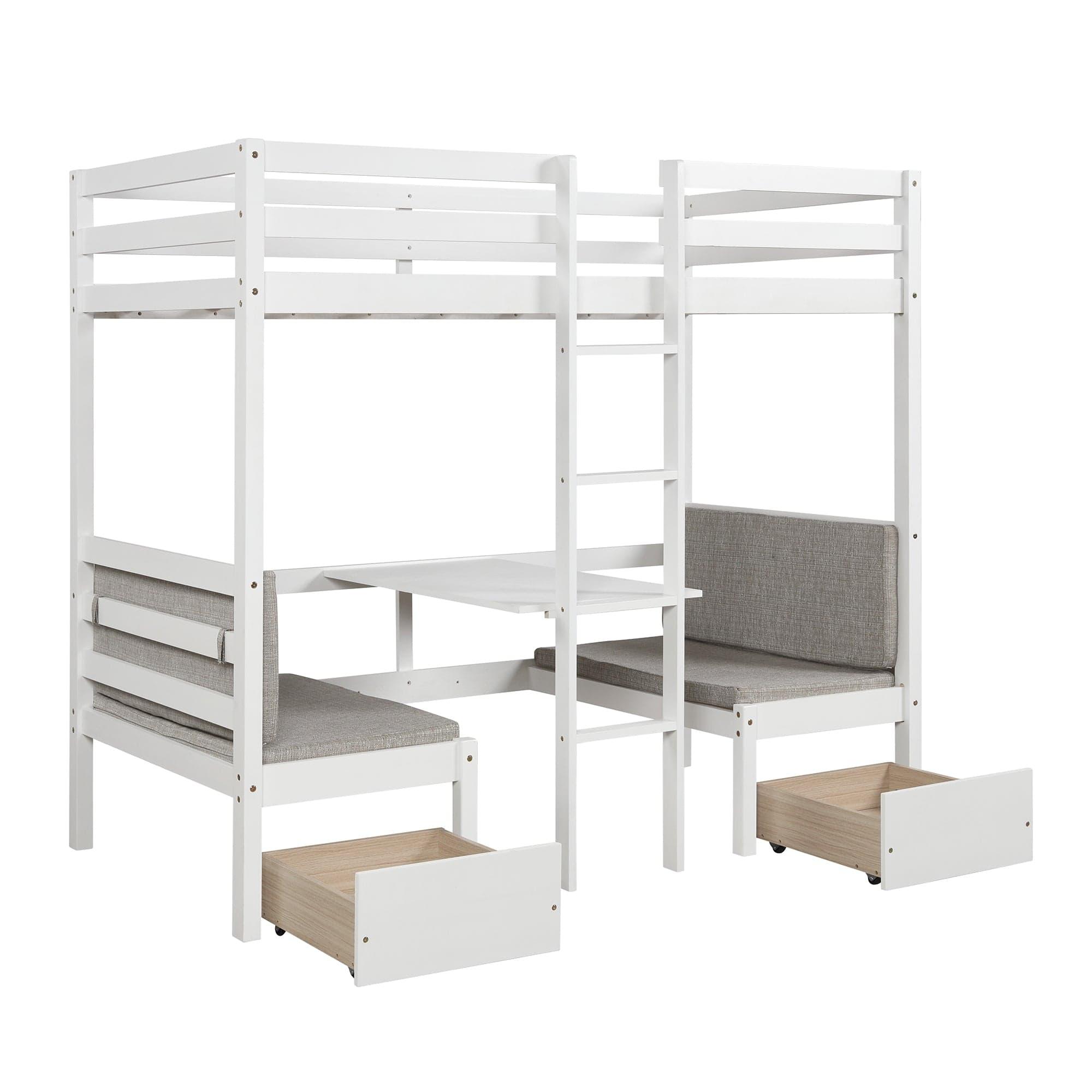 Shop Functional Loft Bed (turn into upper bed and down desk，cushion sets are free),Twin Size,White Mademoiselle Home Decor