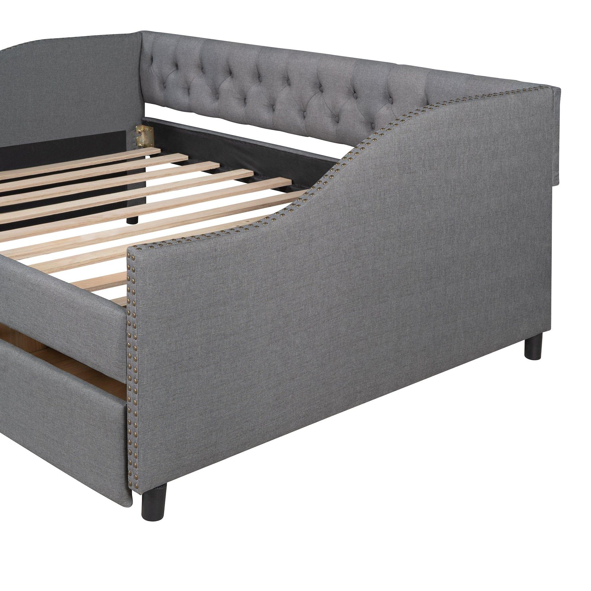 Shop Upholstered daybed with Two Drawers, Wood Slat Support, Gray, Full Size(OLD SKU :LP001111AAE) Mademoiselle Home Decor