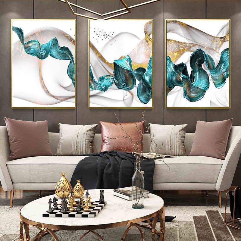 Shop 0 Abstract Gold Classical Luxury Poster Canvas Painting Blue Ribbon Picture Home Decor Wall Art Nordic Print for Living Room Decor Mademoiselle Home Decor