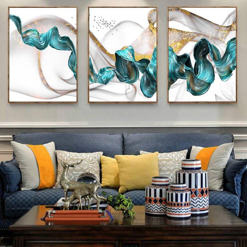 Shop 0 Abstract Gold Classical Luxury Poster Canvas Painting Blue Ribbon Picture Home Decor Wall Art Nordic Print for Living Room Decor Mademoiselle Home Decor