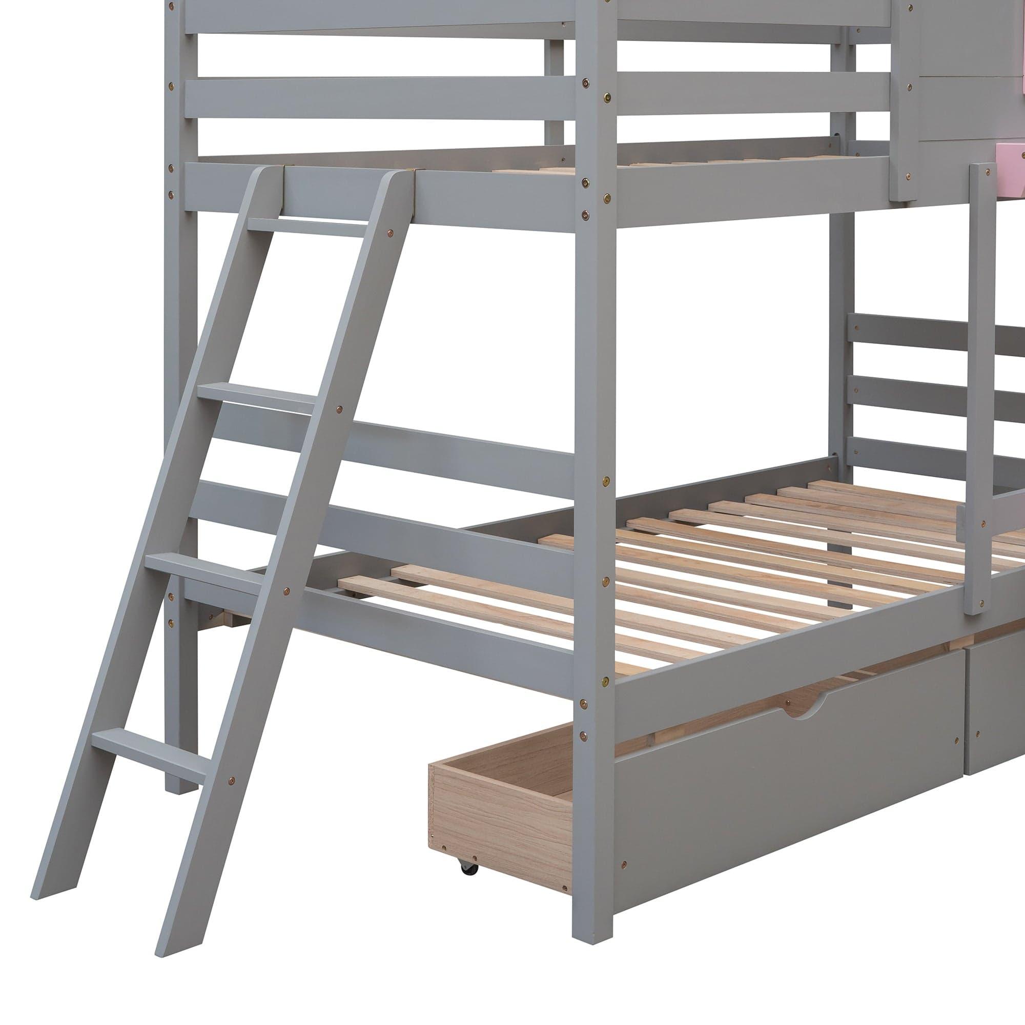 Shop Twin over Twin Bunk Bed with 2 Drawers, 1 Storage Box, 1 Shelf, Window and Roof-Gray(OLD SKU:LT000608AAE) Mademoiselle Home Decor