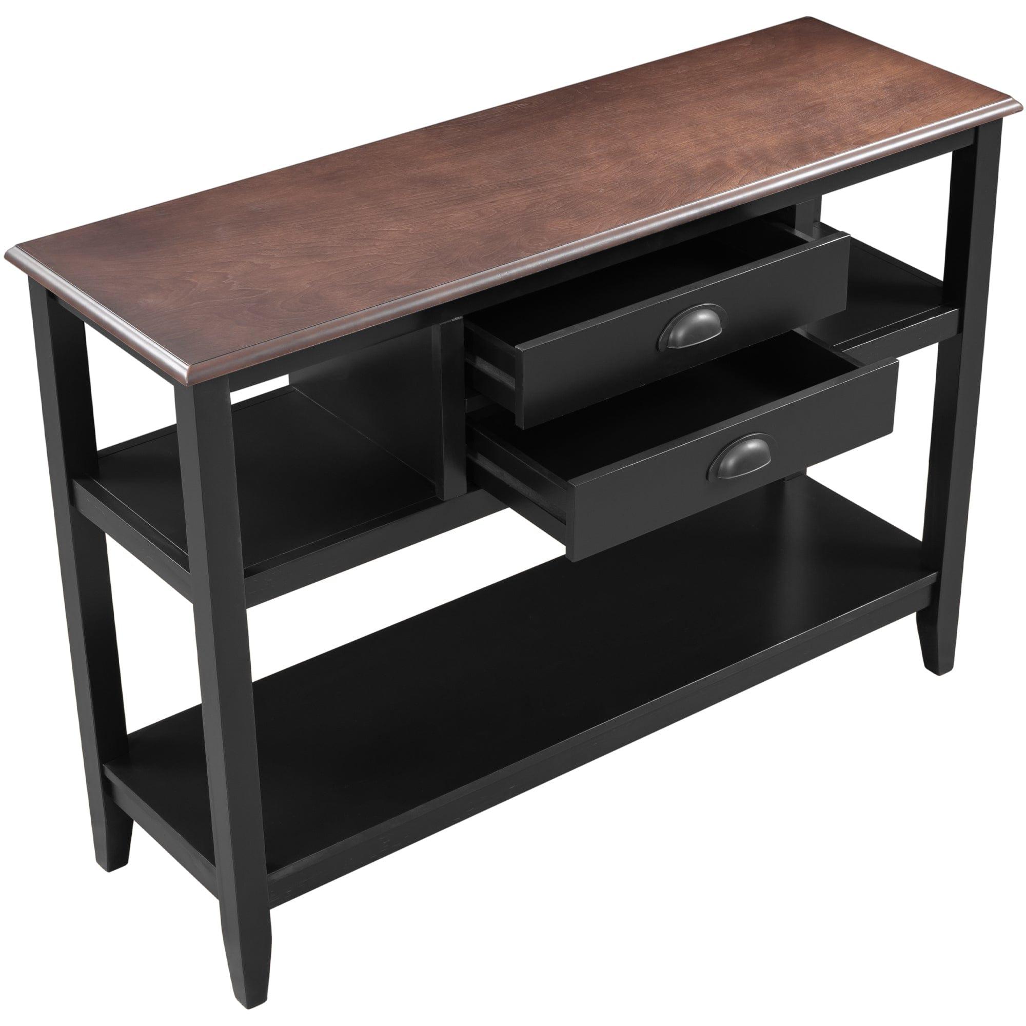 Shop TREXM Color-matched Console Table with 2 Drawers and Open Shelves for Living Room, Entryway (Black+Walnut) Mademoiselle Home Decor