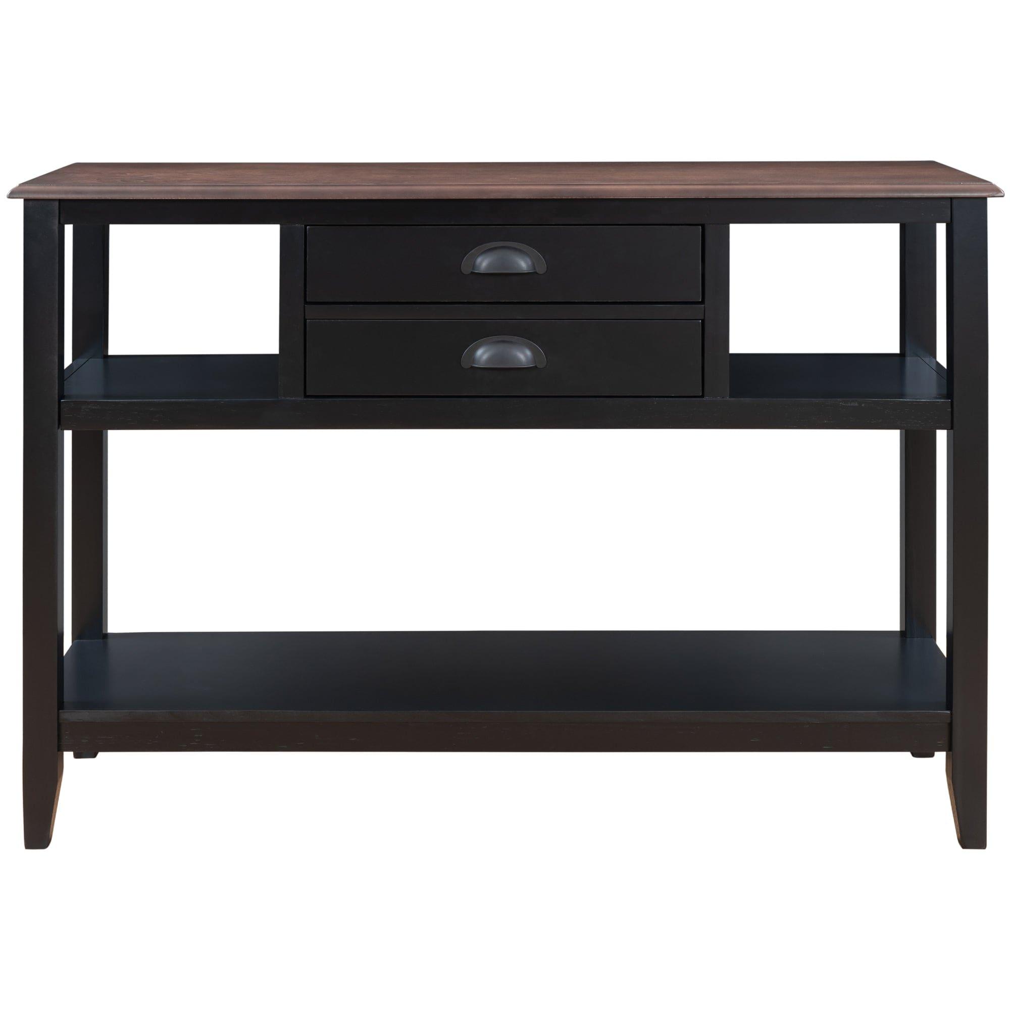 Shop TREXM Color-matched Console Table with 2 Drawers and Open Shelves for Living Room, Entryway (Black+Walnut) Mademoiselle Home Decor