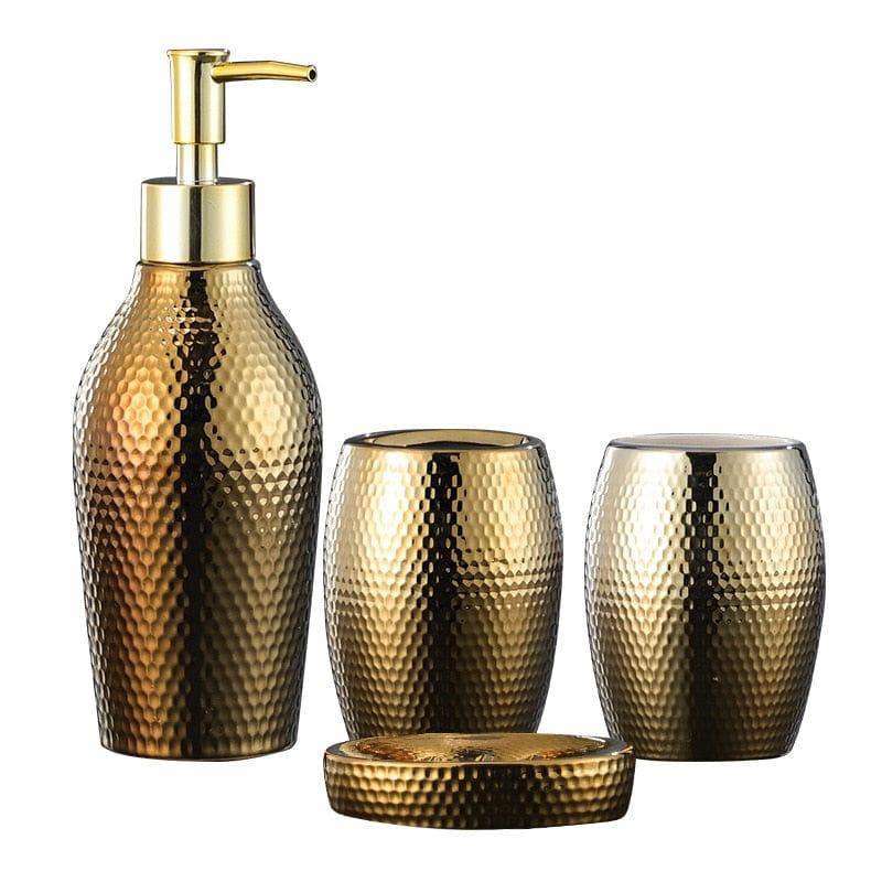 Shop 0 4 pcs/ lot Nordic golden ceramic wash set Bathroom Accessories Soap Dispenser Toothbrush Holder Bathroom Supplies WF Mademoiselle Home Decor