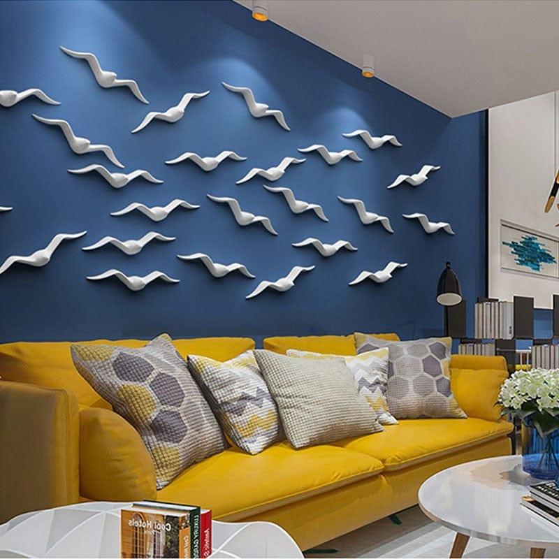 Shop 0 Ceramic Seagull Birds Wall Hanging Living Room Decoration Home Office Accessories TV Background Furnishings 3D Modern Statue Mademoiselle Home Decor