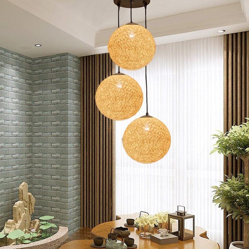 Shop 0 Rattan hemp ball restaurant modern minimalist casual mood chandelier clothing store bar bedroom lamp hemp rope chandelier Mademoiselle Home Decor