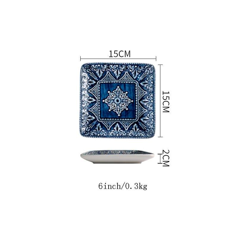 Shop 0 6-inch Dish Blue Retro Ceramic Dinner Plate Relief High-end Western Plates Mug Dinnerware Steak Dish Salad Soup Noodles Rice Bowl Tableware Mademoiselle Home Decor