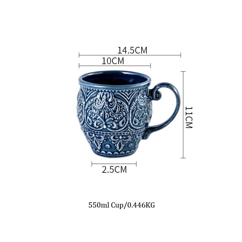 Shop 0 550ml Cup Blue Retro Ceramic Dinner Plate Relief High-end Western Plates Mug Dinnerware Steak Dish Salad Soup Noodles Rice Bowl Tableware Mademoiselle Home Decor