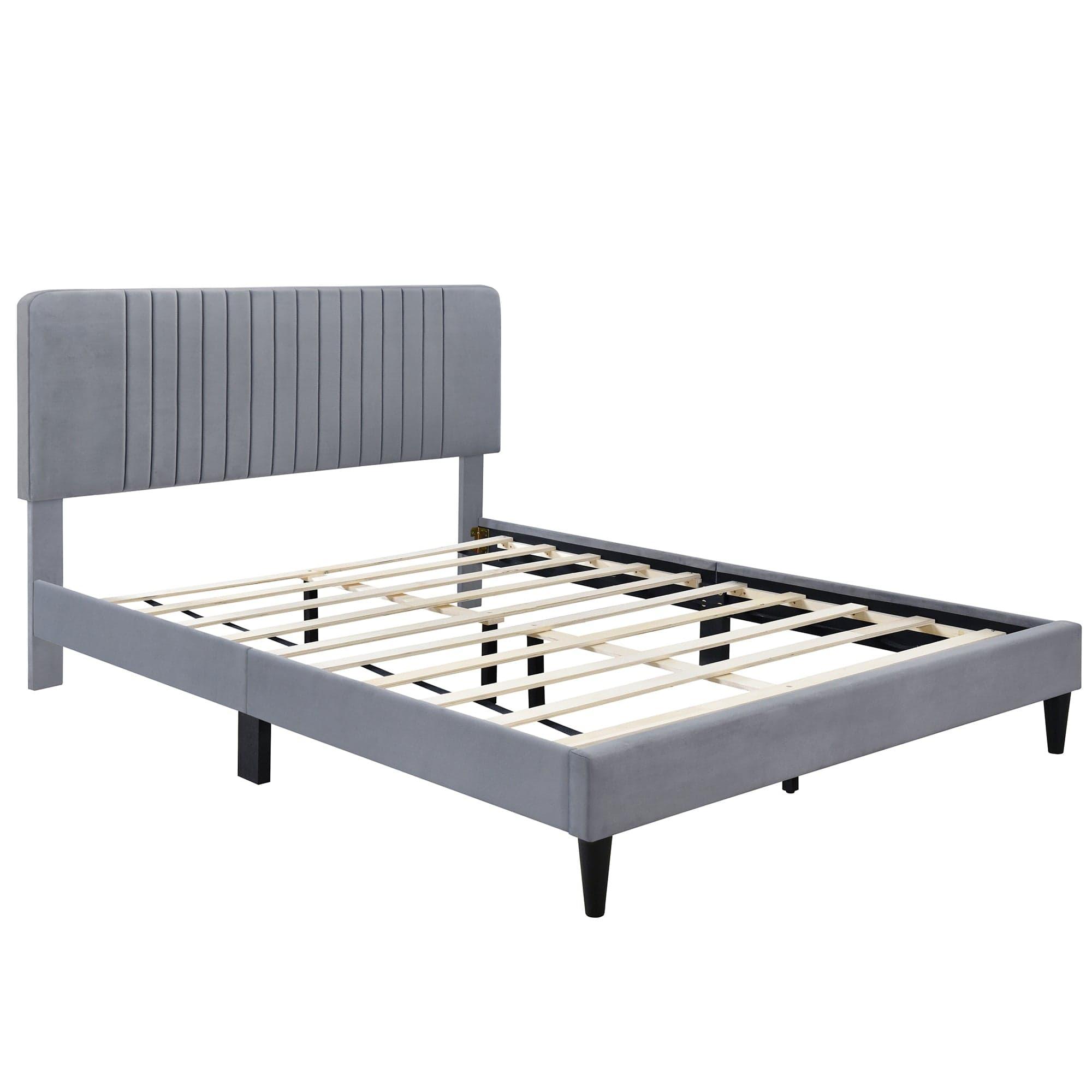 Shop Queen Size Upholstered Platform Bed,No Box Spring Needed, Velvet Fabric,Gray Mademoiselle Home Decor