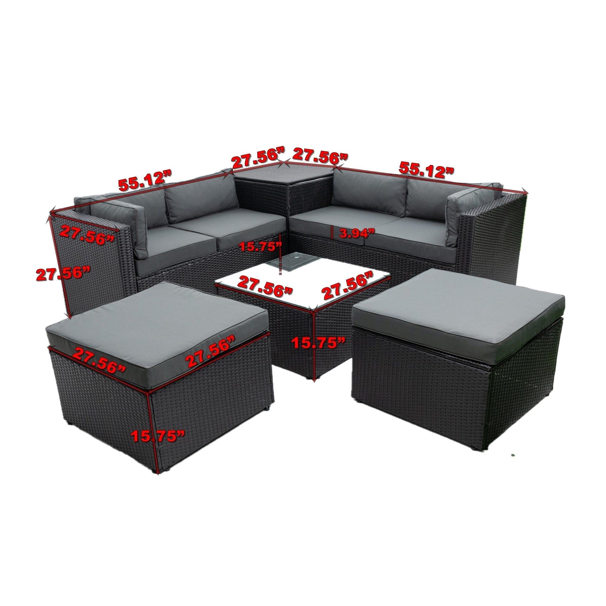 Shop 6 Piece Patio Rattan Wicker Outdoor Furniture Conversation Sofa Set with Storage Box Removeable Cushions and Temper glass TableTop Mademoiselle Home Decor