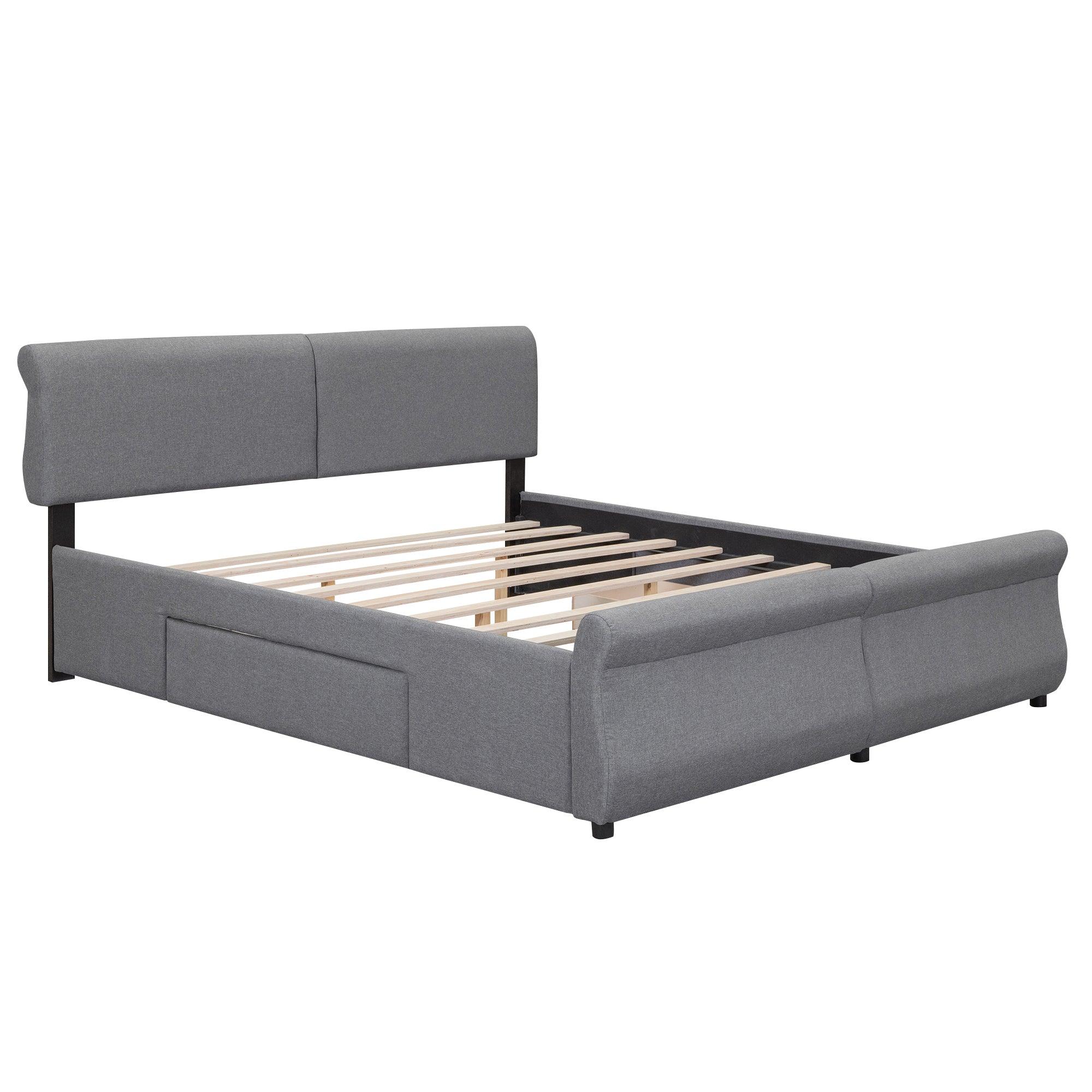 Shop King Size Upholstery Platform Bed with Two Drawers, Gray Mademoiselle Home Decor