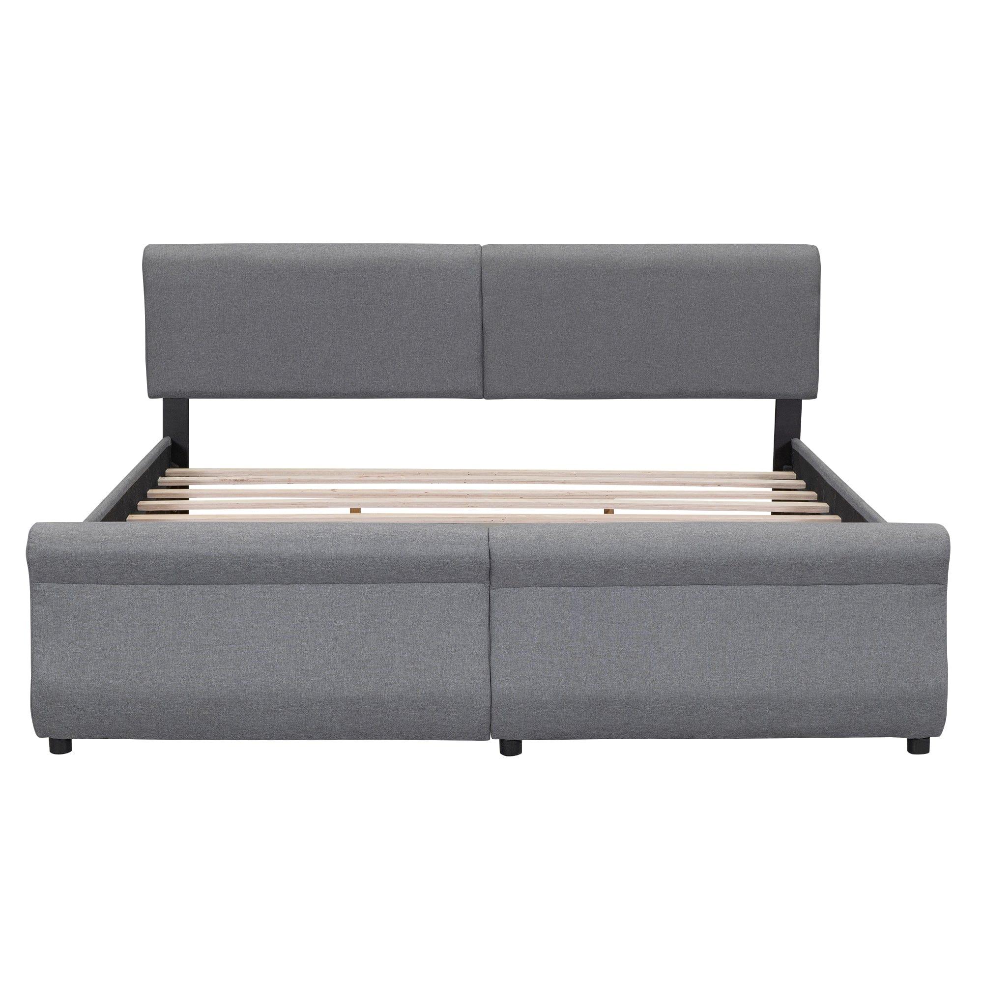 Shop King Size Upholstery Platform Bed with Two Drawers, Gray Mademoiselle Home Decor