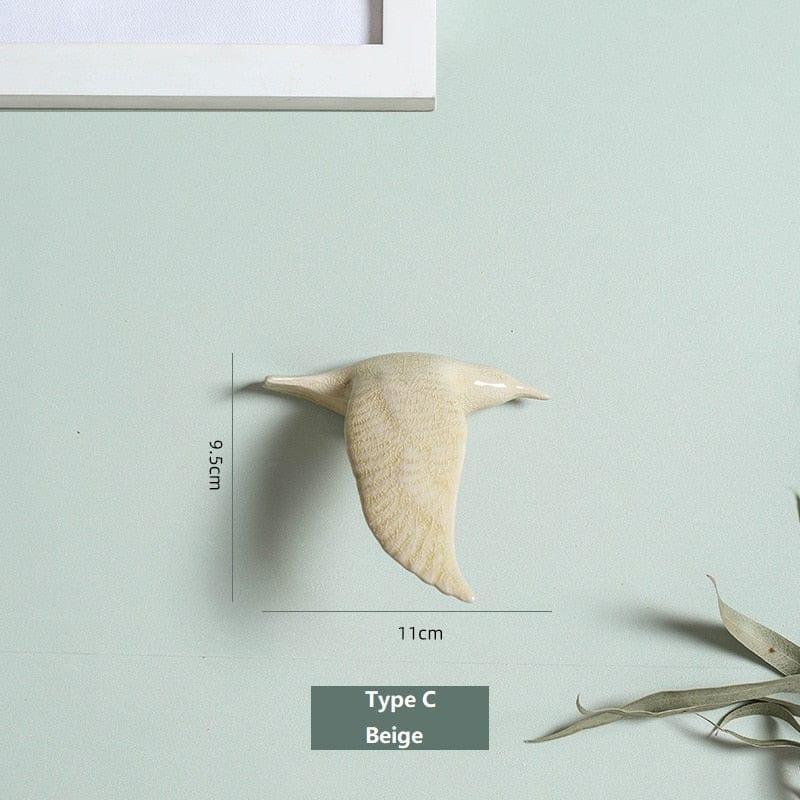 Shop 0 Type C-Beige / China 3D Ceramic Birds Shape Wall Hanging Decorations Simple Home Decorations Accessories Decoracao Para Casa Wall Crafts Ornaments Mademoiselle Home Decor