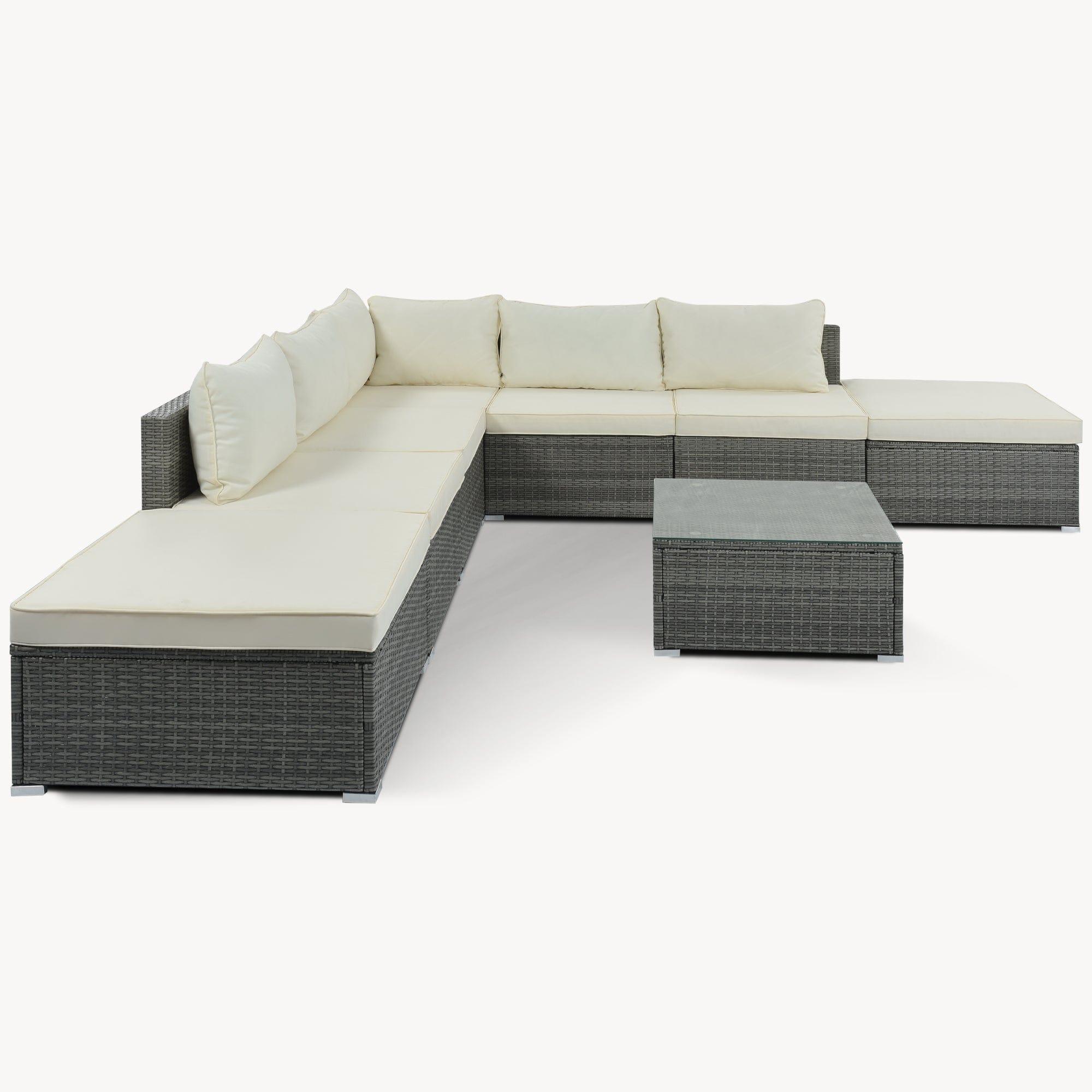 Shop 8-Pieces Outdoor Patio Furniture Sets, Garden Conversation Wicker Sofa Set, Single Sofa Combinable, Beige Cushions Gray Wicker Mademoiselle Home Decor