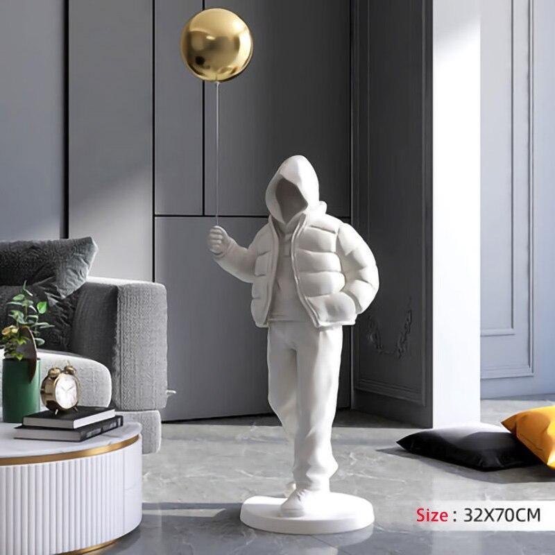 Shop 0 White  100cm Nordic Style Originality Balloon Boy Floor Figure Statue Home Decoration Large Landing Living Room Decor Sculpture Figurine Mademoiselle Home Decor