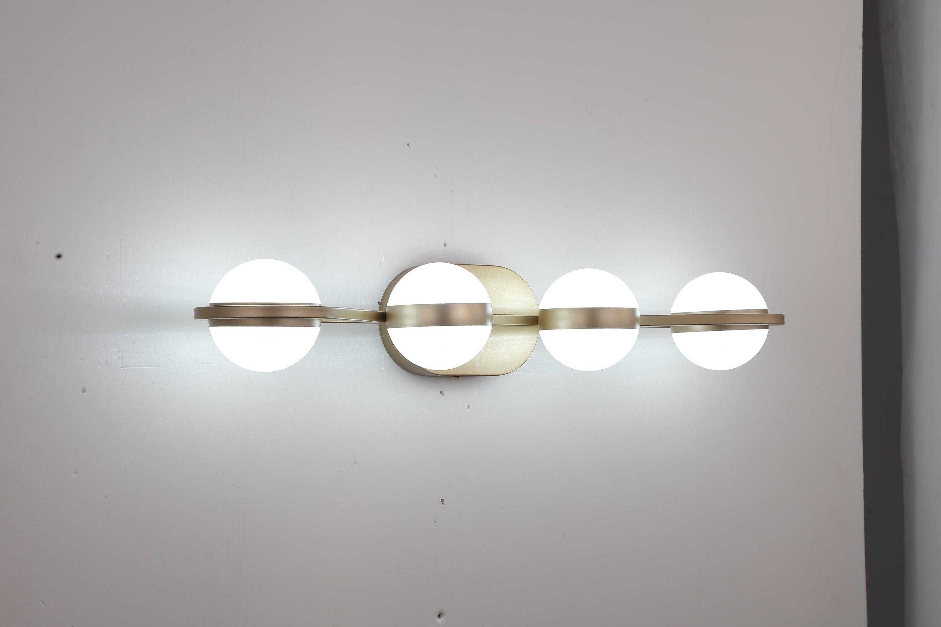 Shop LED Bathroom Vanity Lights Fixtures, 4-Lights Brushed Brass  Globe Glass Shade Over Mirror Mademoiselle Home Decor