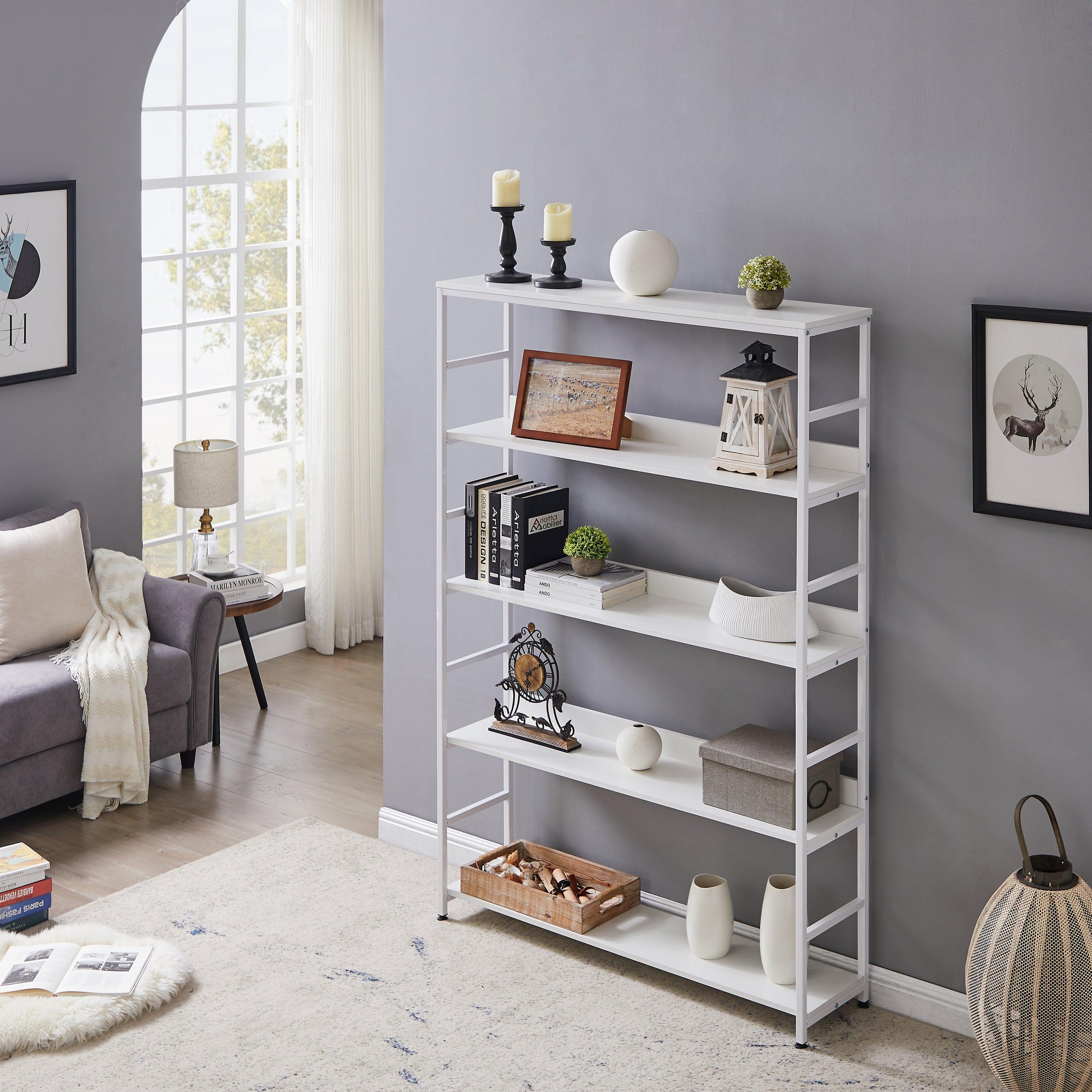 Shop [VIDEO] 5-Tier Home Office Bookcase Open Bookshelf Storage Large 5 Shelf Bookshelf Furniture with Metal Frame, White Mademoiselle Home Decor