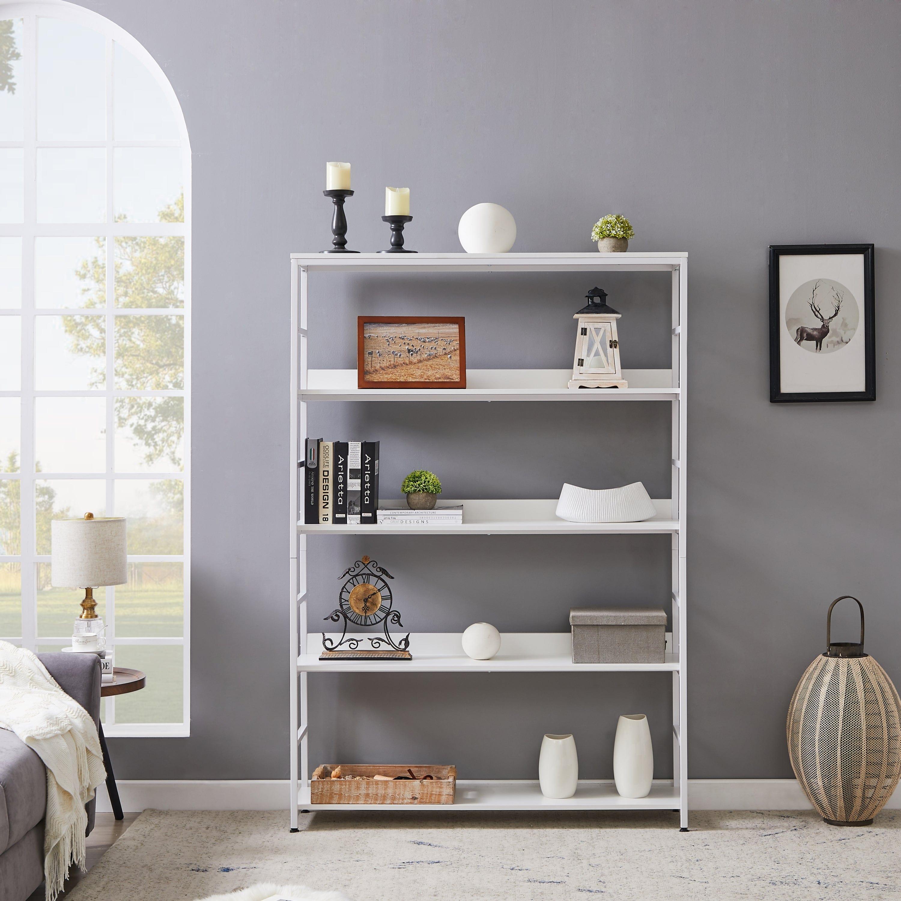 Shop [VIDEO] 5-Tier Home Office Bookcase Open Bookshelf Storage Large 5 Shelf Bookshelf Furniture with Metal Frame, White Mademoiselle Home Decor