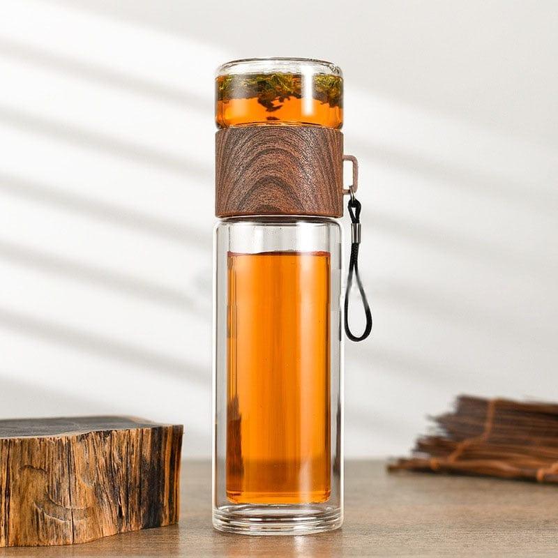 Shop 0 400ml / Wood grain Double Walled Glass Flask Mademoiselle Home Decor