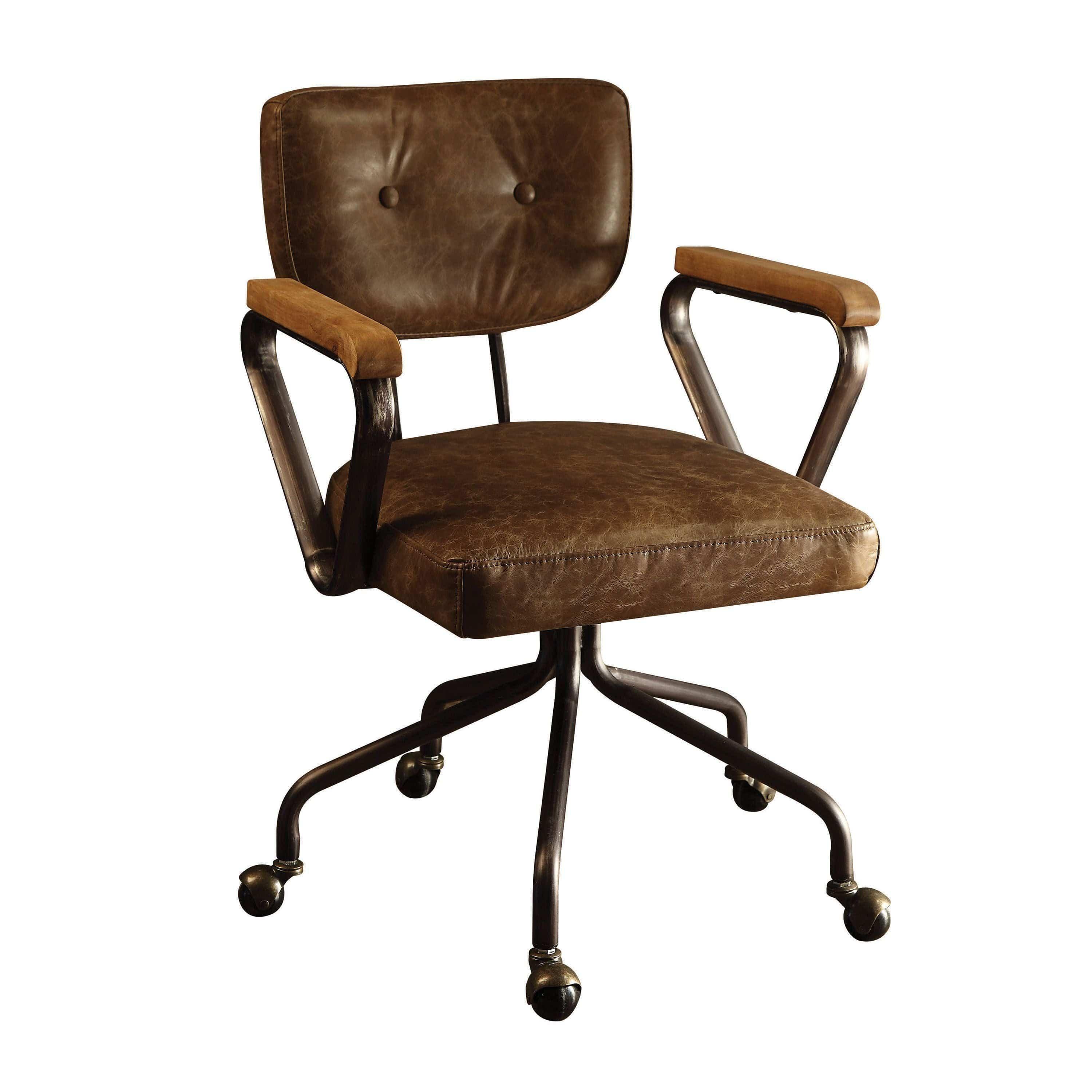 Shop ACME Hallie Office Chair in Vintage Whiskey Top Grain Leather 92410 Mademoiselle Home Decor