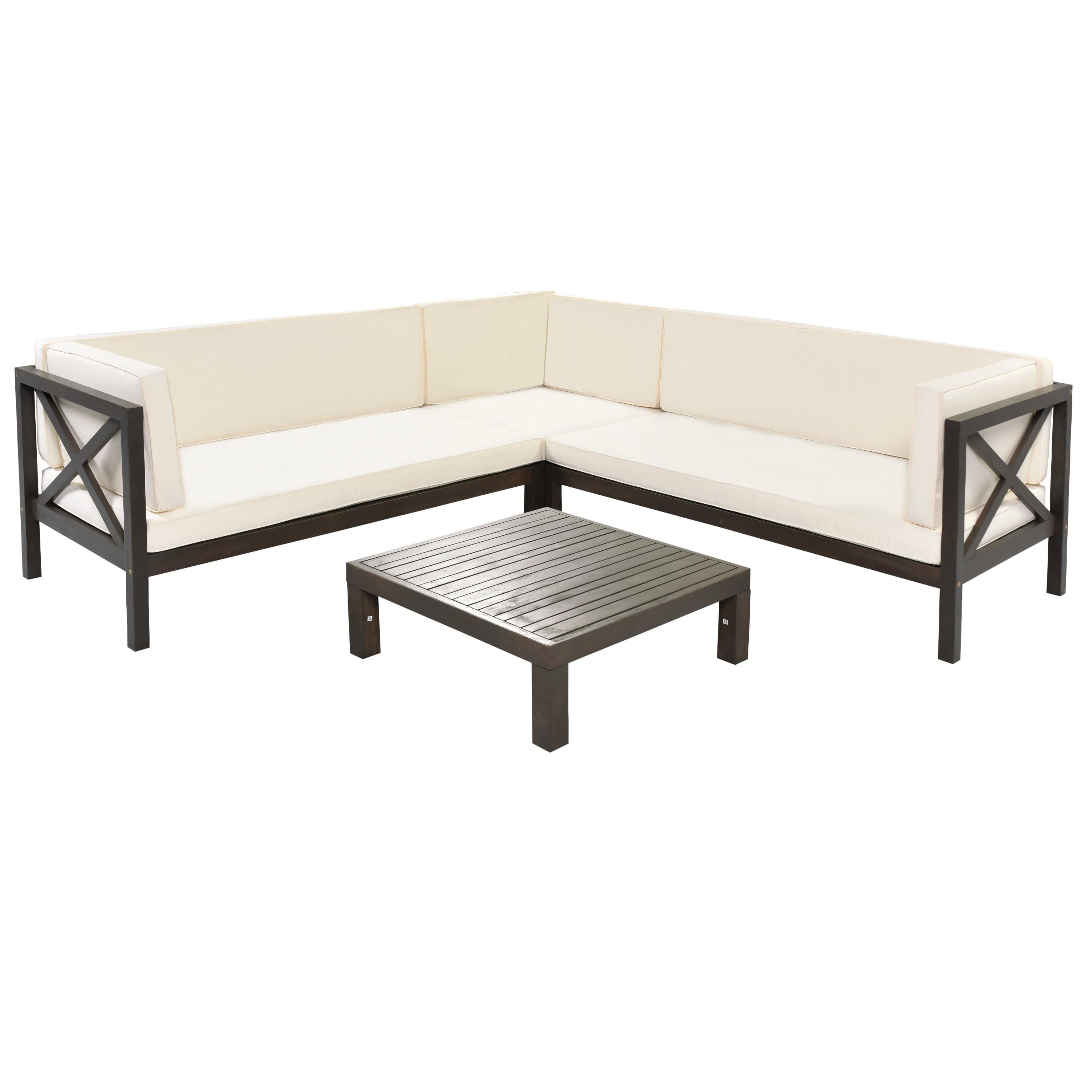 Shop TOPMAX Outdoor Wood Patio Backyard 4-Piece Sectional Seating Group with Cushions and Table X-Back Sofa Set for Small Places, Brown Finish+Beige Cushions Mademoiselle Home Decor