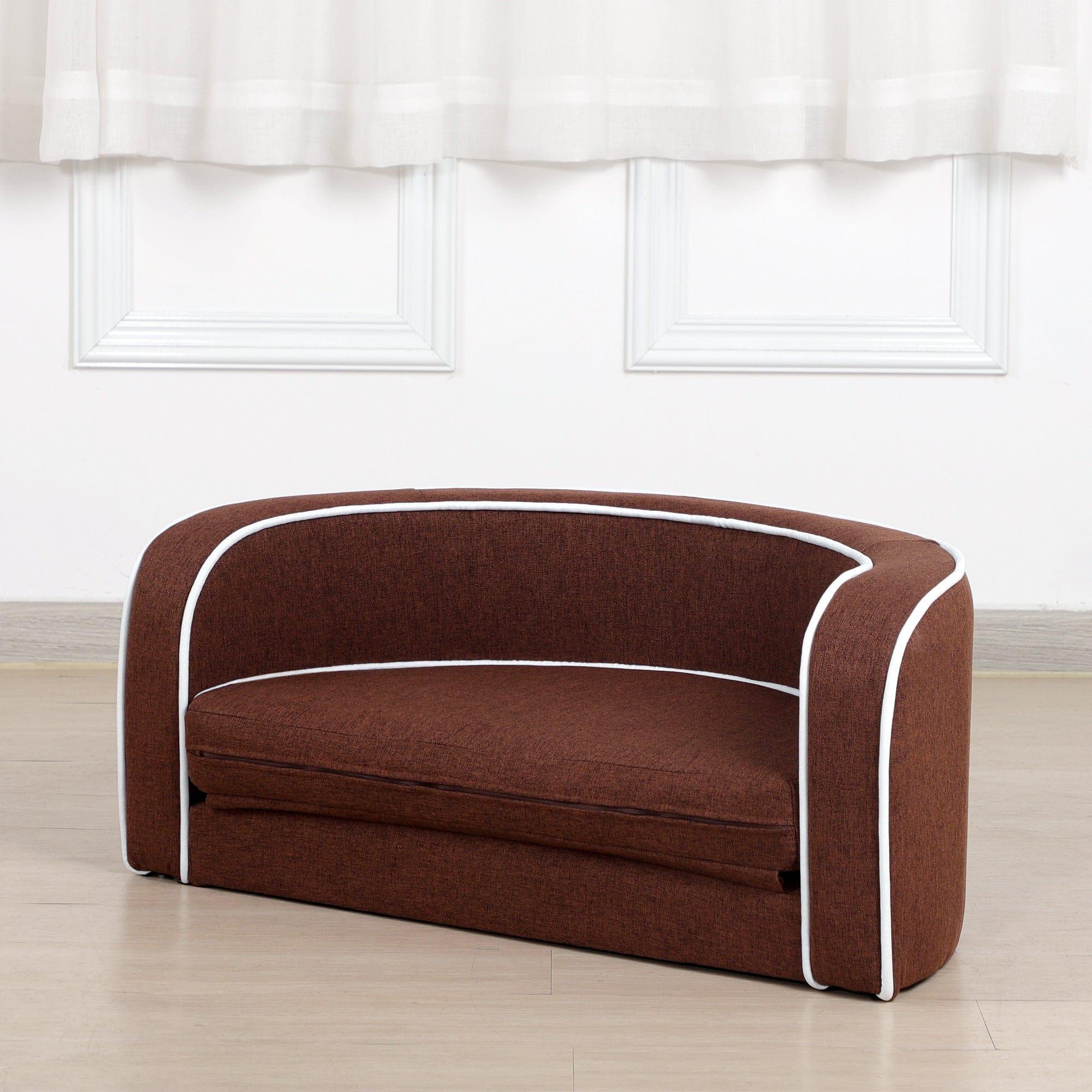 Shop 30" Brown Round Pet Sofa, Dog sofa, Dog bed, Cat Bed, Cat Sofa, with Wooden Structure and Linen Goods White Roller Lines on the Edges Curved Appearance pet Sofa with Cushion Mademoiselle Home Decor