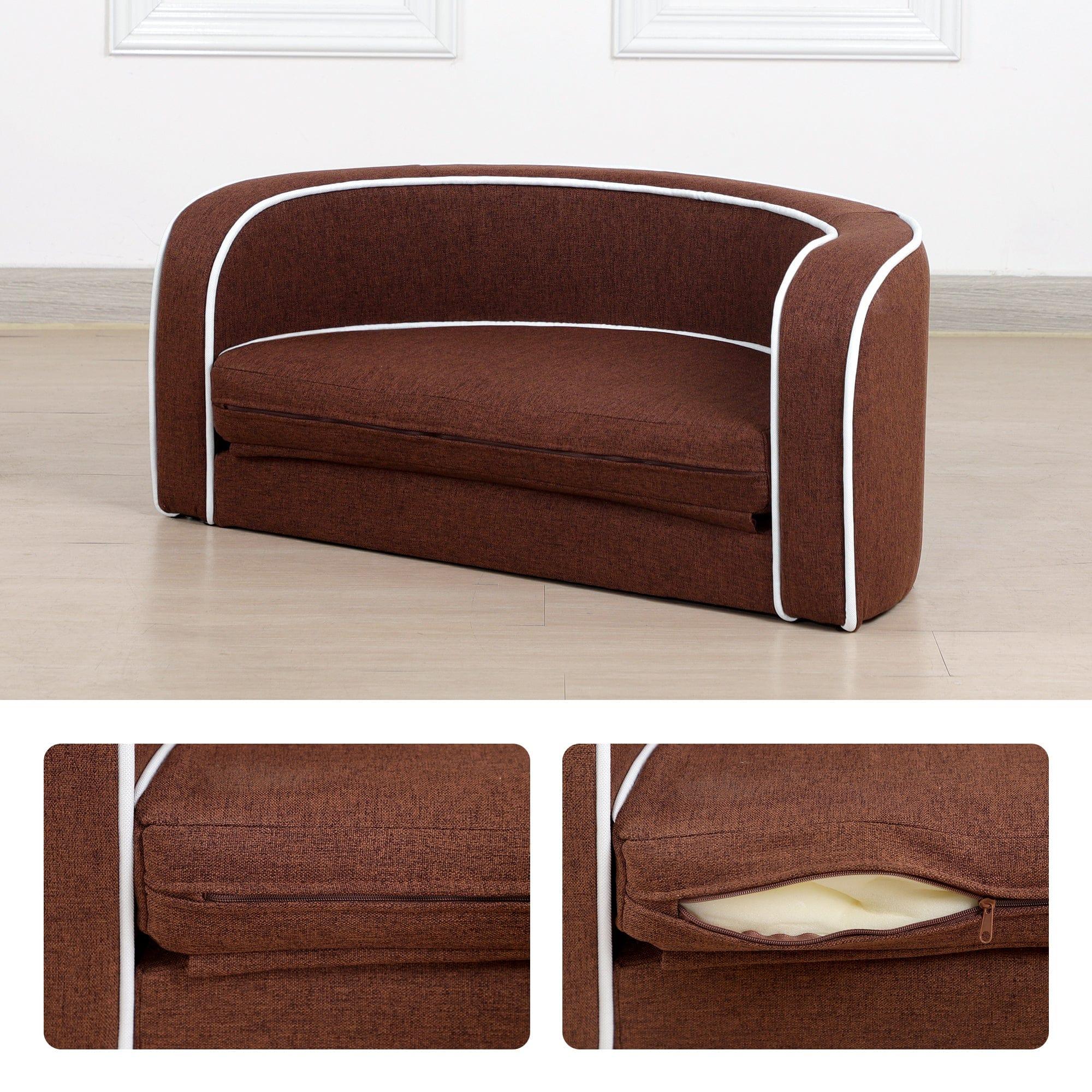 Shop 30" Brown Round Pet Sofa, Dog sofa, Dog bed, Cat Bed, Cat Sofa, with Wooden Structure and Linen Goods White Roller Lines on the Edges Curved Appearance pet Sofa with Cushion Mademoiselle Home Decor