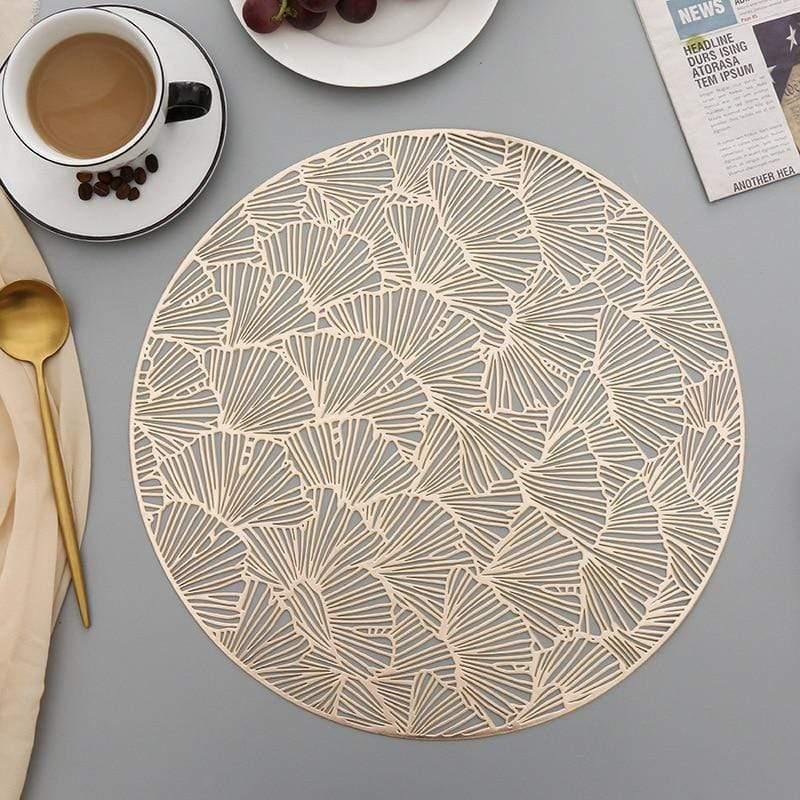 Shop 0 Golden / Diameter 38cm / 4 pieces Round Placemats Restaurant Hollow PVC decoration Meal Mat Anti-hot Dining Table Line Mat Steak Plate Pad 6pcs 4PCS Mademoiselle Home Decor