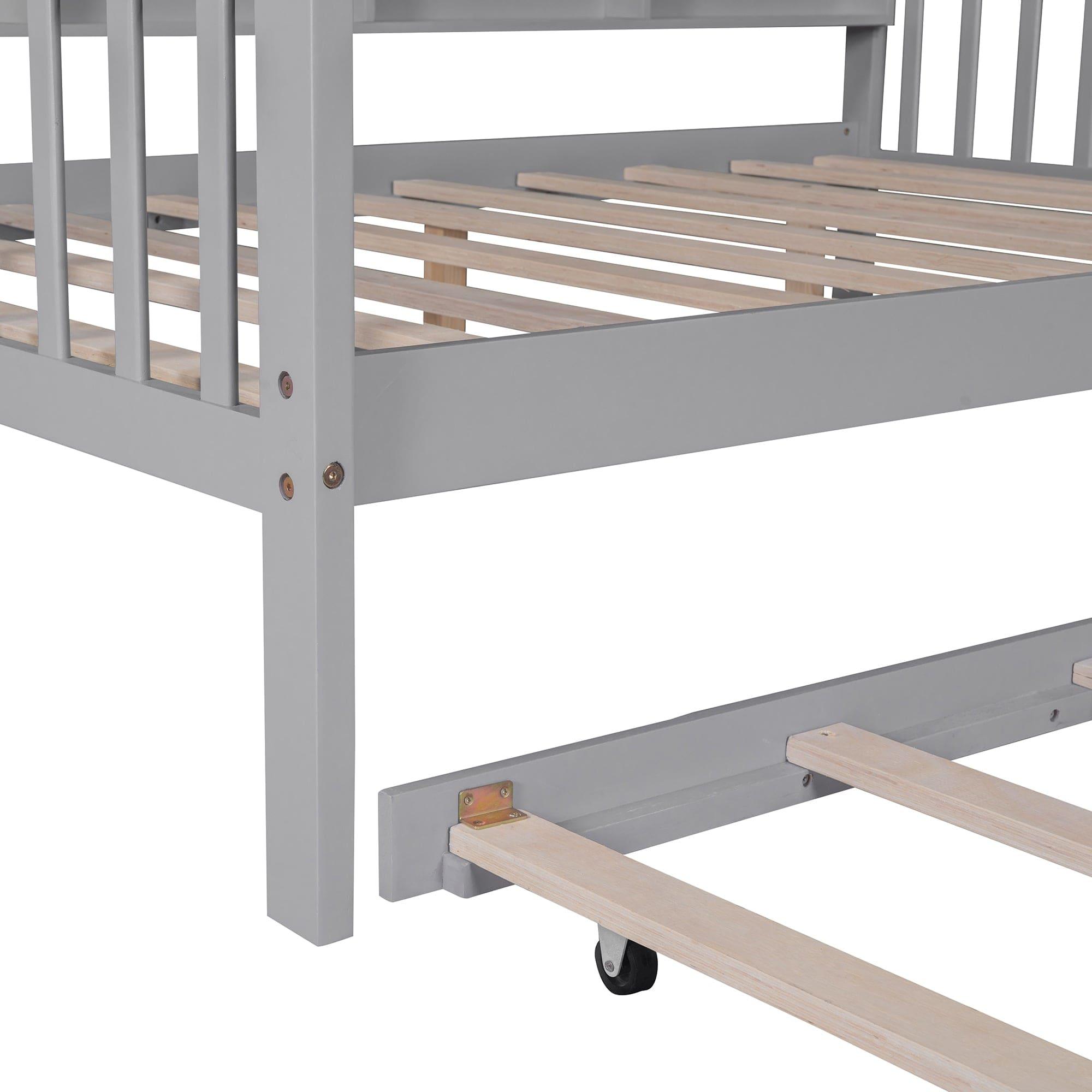 Shop Wooden Full Size House Bed with Trundle,Kids Bed with Shelf, Gray Mademoiselle Home Decor