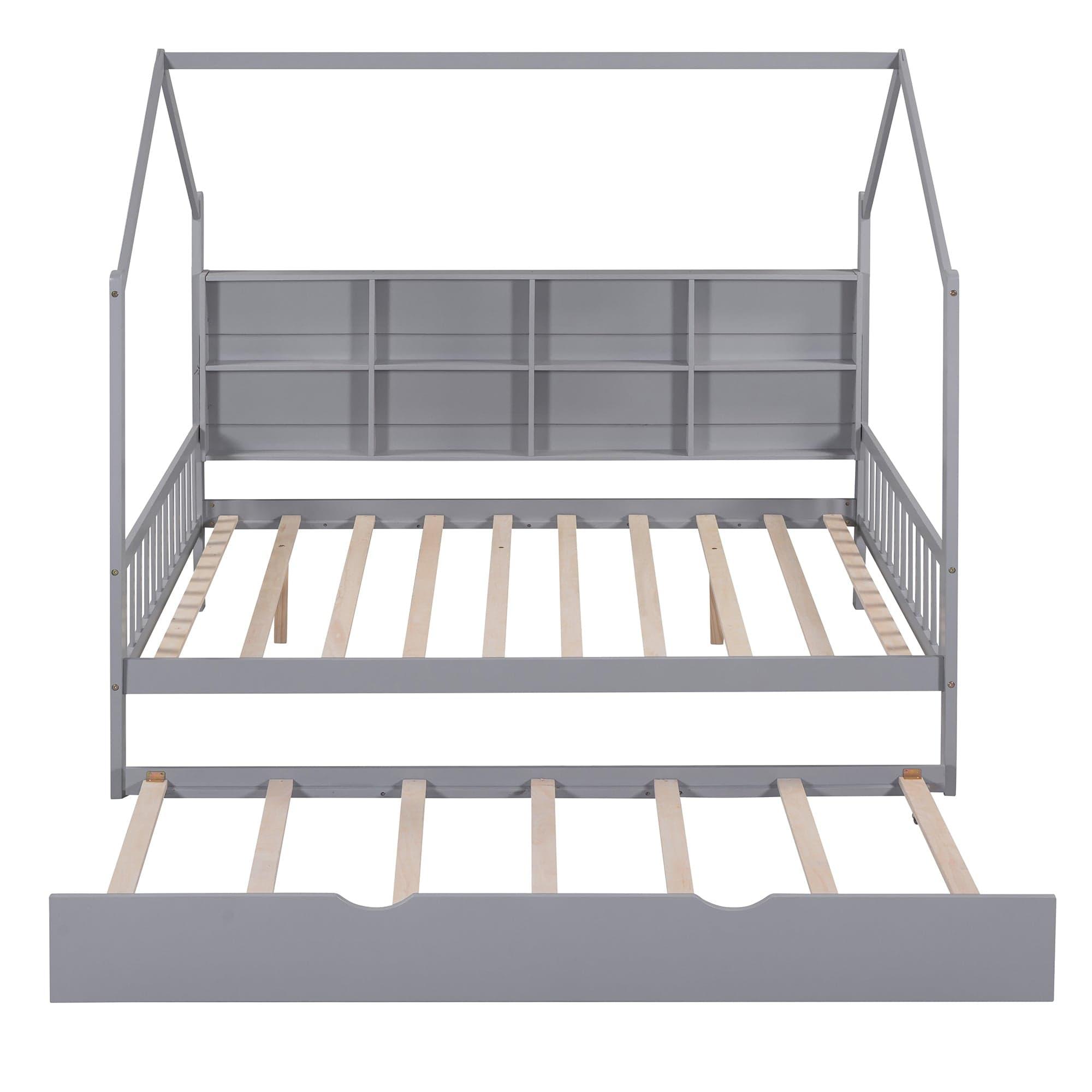 Shop Wooden Full Size House Bed with Trundle,Kids Bed with Shelf, Gray Mademoiselle Home Decor