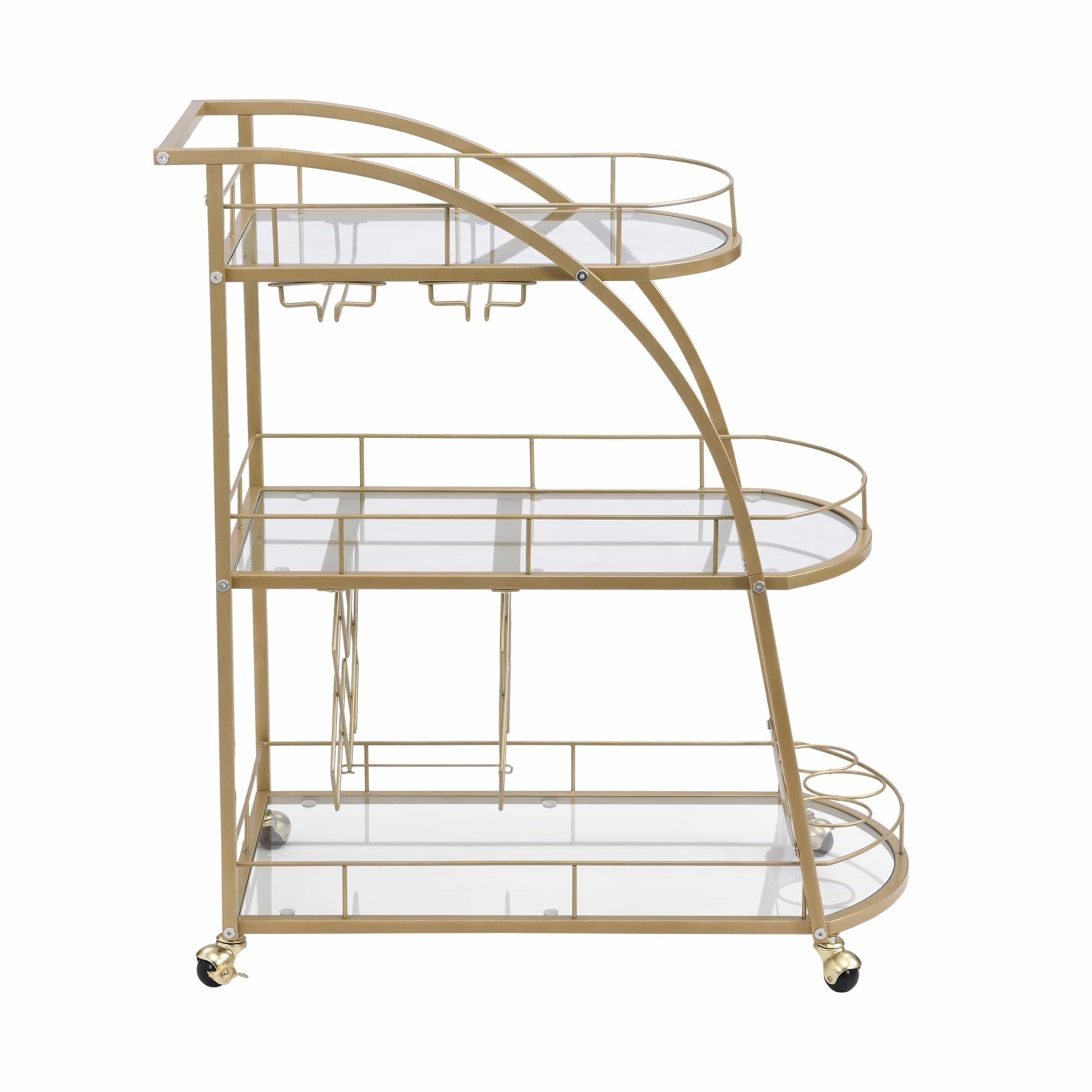 Shop Golden Mobile Bar Cart Serving Wine Cart with Wheels, 3-tier Metal Frame Elegant Wine Rack for Kitchen, Party, Dining Room and Living Room Mademoiselle Home Decor