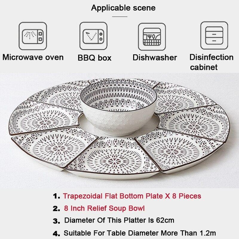 Shop 0 15 9 Pcs Platter Combo Ceramic Plate Set 8 Inch Soup Bowl Porcelain Tableware Underglaze Color Suitable Oven Dishwasher CZY1042 Mademoiselle Home Decor