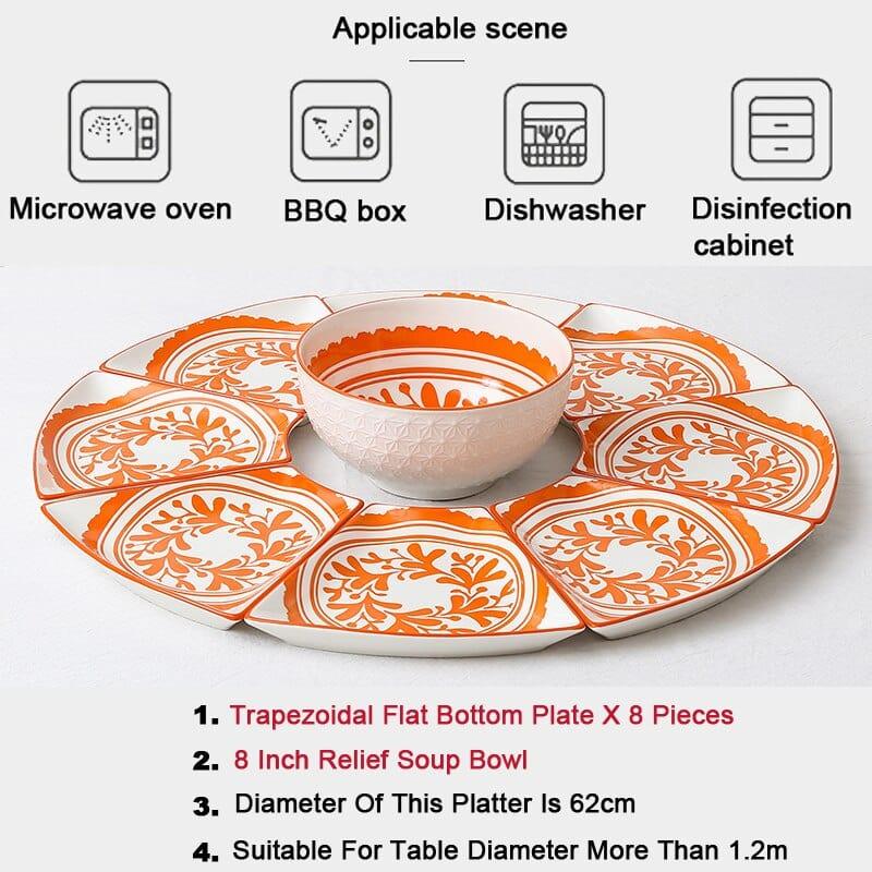 Shop 0 20 9 Pcs Platter Combo Ceramic Plate Set 8 Inch Soup Bowl Porcelain Tableware Underglaze Color Suitable Oven Dishwasher CZY1042 Mademoiselle Home Decor