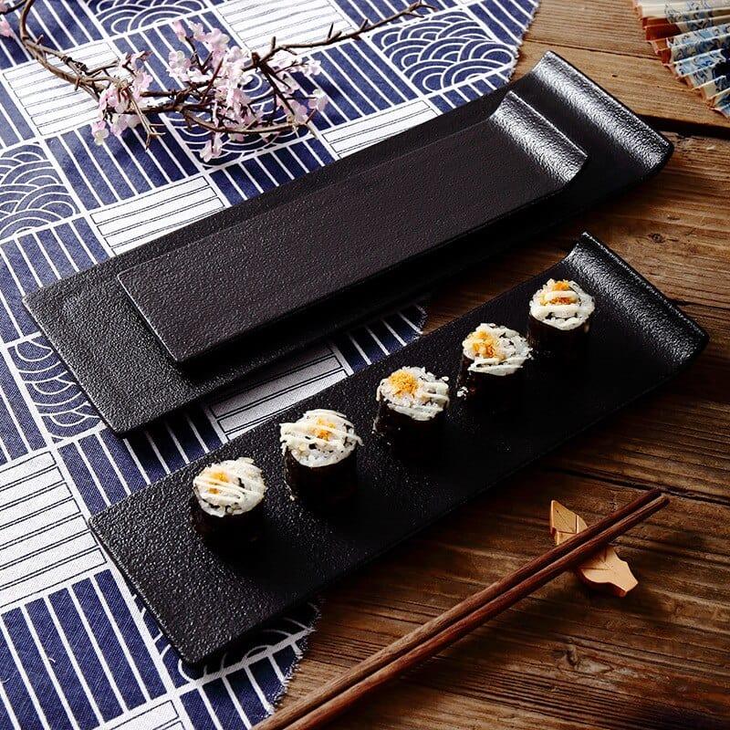 Shop 0 Black Ceramic Sushi Serving Plate Rectangular Tableware Set Restaurant Home Japanese Cuisine Dish Mademoiselle Home Decor