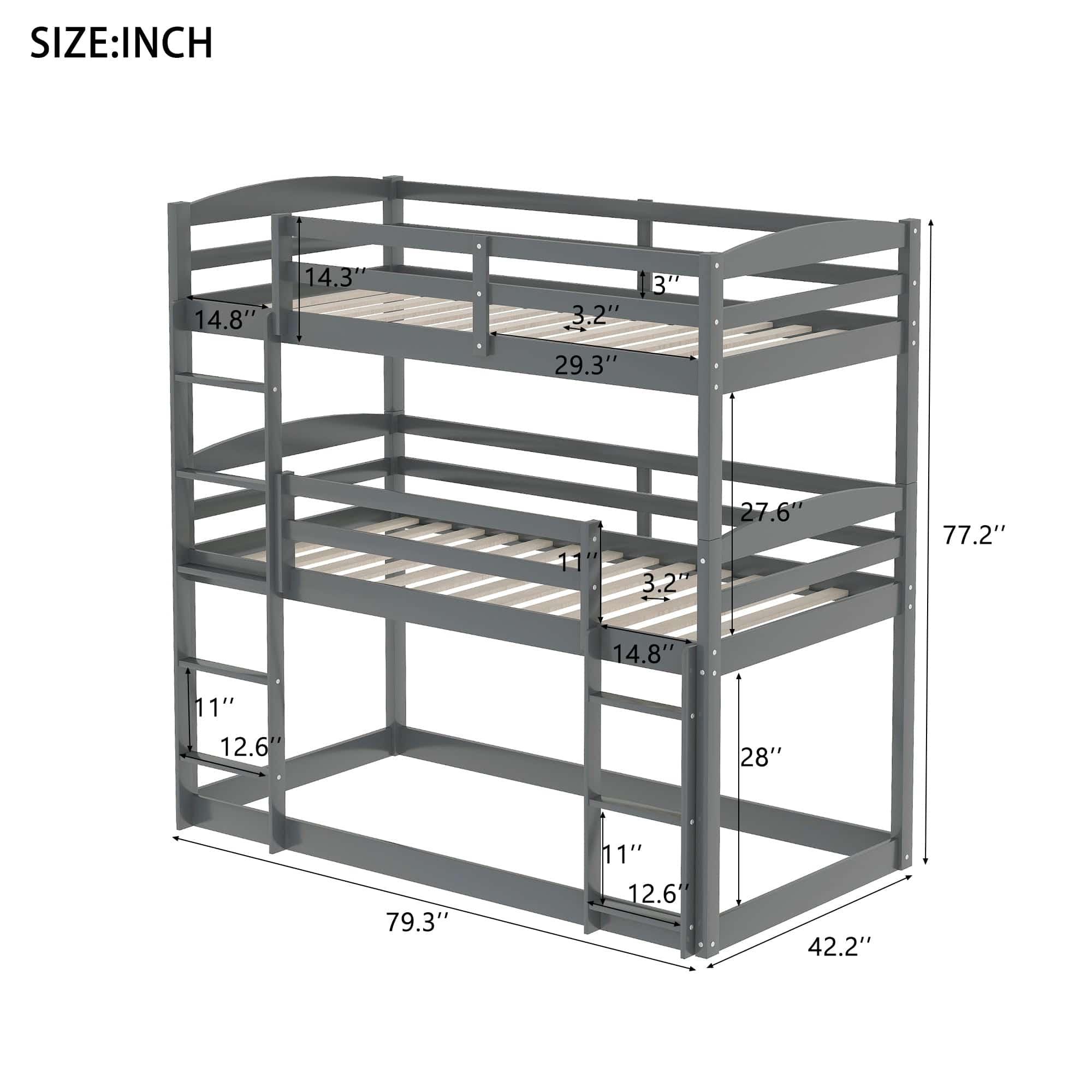 Shop Twin over Twin over Twin Triple Bunk Bed,Gray Mademoiselle Home Decor