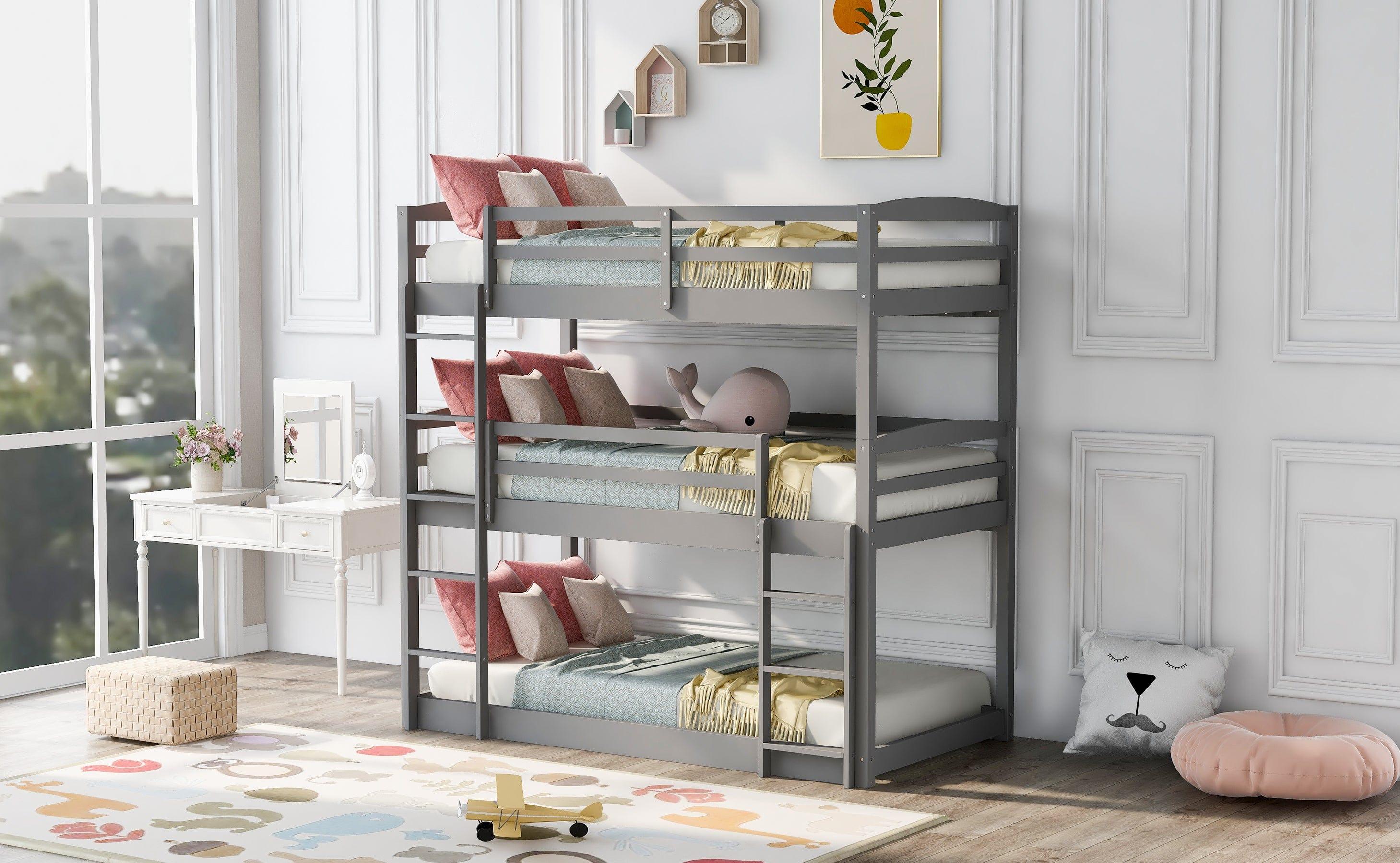 Shop Twin over Twin over Twin Triple Bunk Bed,Gray Mademoiselle Home Decor