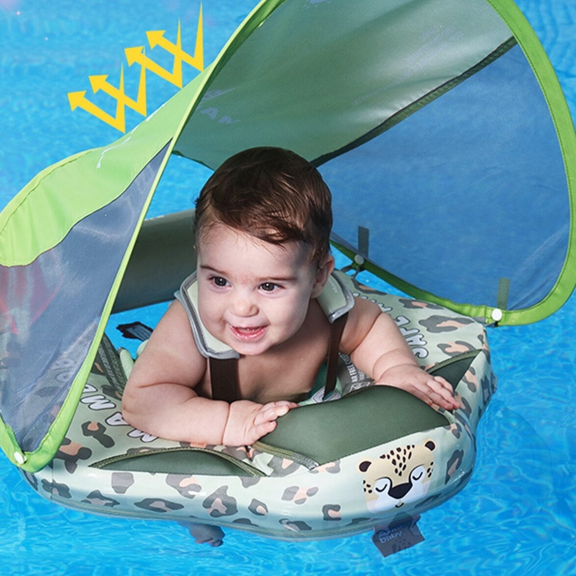 MAMBO™ BABY AIRLESS LEOPARD FLOAT RING WITH UPF50+ CANOPY (2023 DELUXE EDITION SWIM-TRAINER)