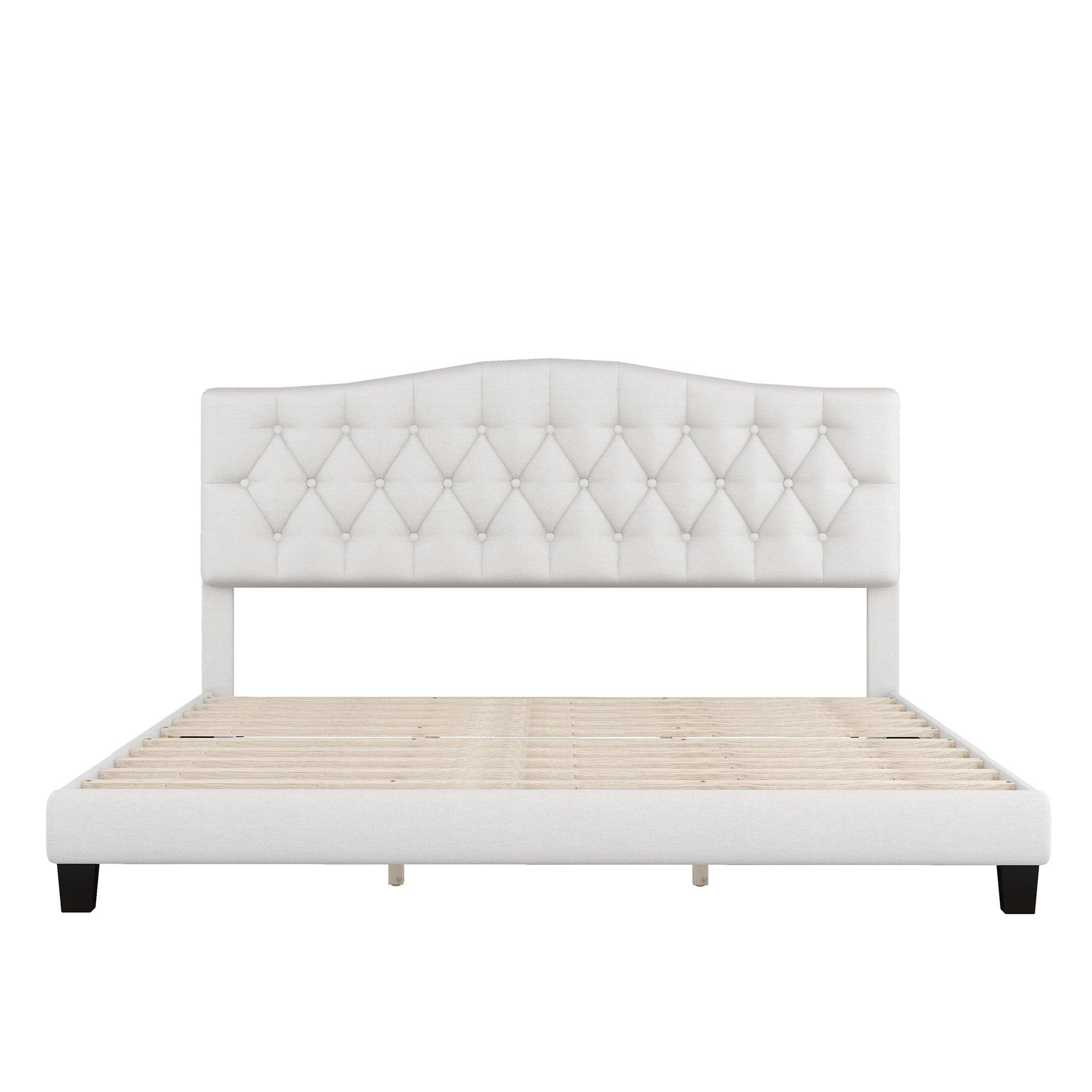 Shop Upholstered Platform Bed with Saddle Curved Headboard and Diamond Tufted Details, King, Beige Mademoiselle Home Decor