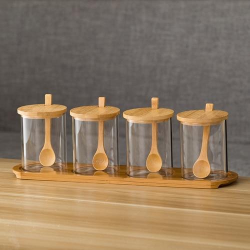 Shop 0 4 piece set Spice Jar Glass Jars and Lids Household Glass Containers Salt Jar Nordic Combination Kitchen Seasoning Sauce Bottle Home Storage Mademoiselle Home Decor