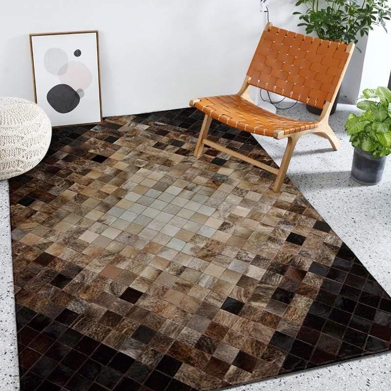 Shop 0 American Luxury Natural Brown Printed Cowhide Pattern Patchwork Carpet Living Room Printed Calfskin Plaid Carpet Mademoiselle Home Decor